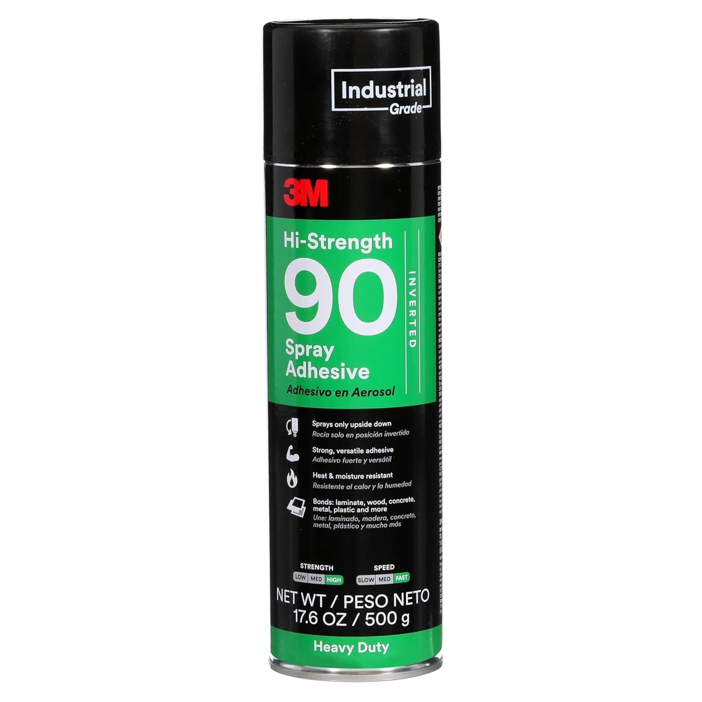 3M Hi-Strength 90 Spray Adhesive, Permanent, Bonds Laminate, Wood, Concrete, Metal, Plastic, Clear Glue, Net Wt 17.6 oz, Will Spray Upside Down Only