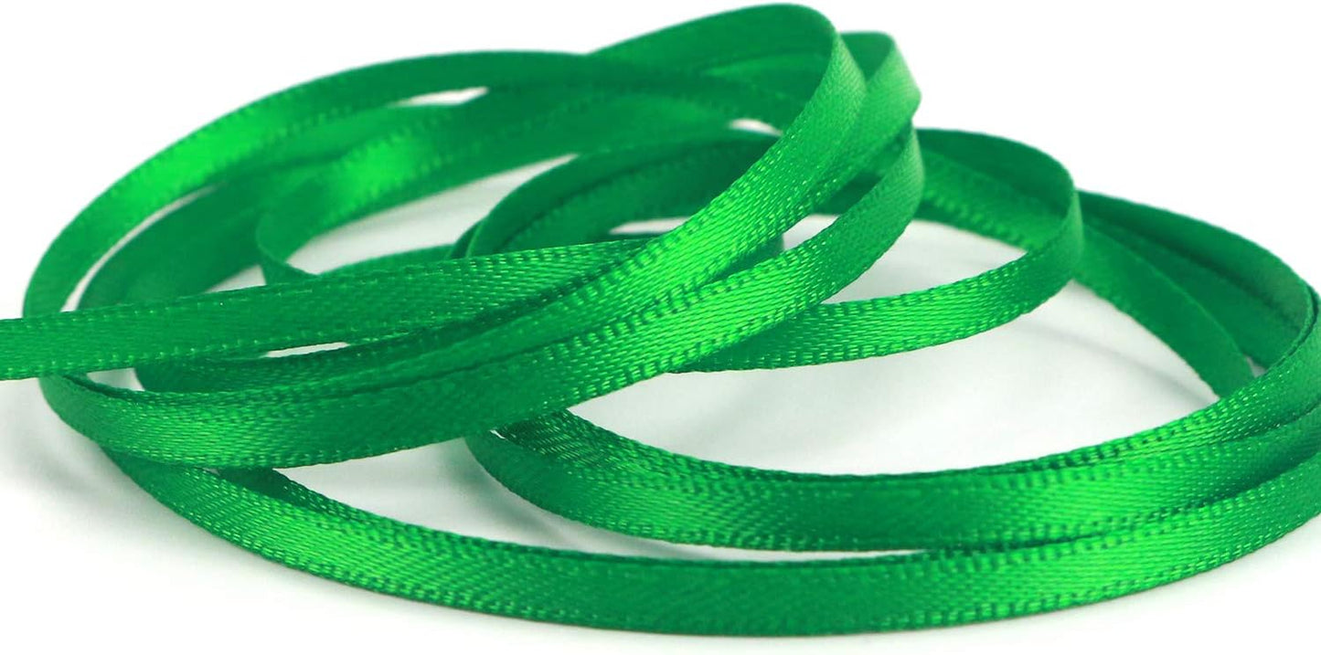 HUIHUANG Thin Green Satin Ribbon - 1/8 inch x 100 Yards Roll for Crafts, Gift Tags, Party Decoration Cards (Emerald)