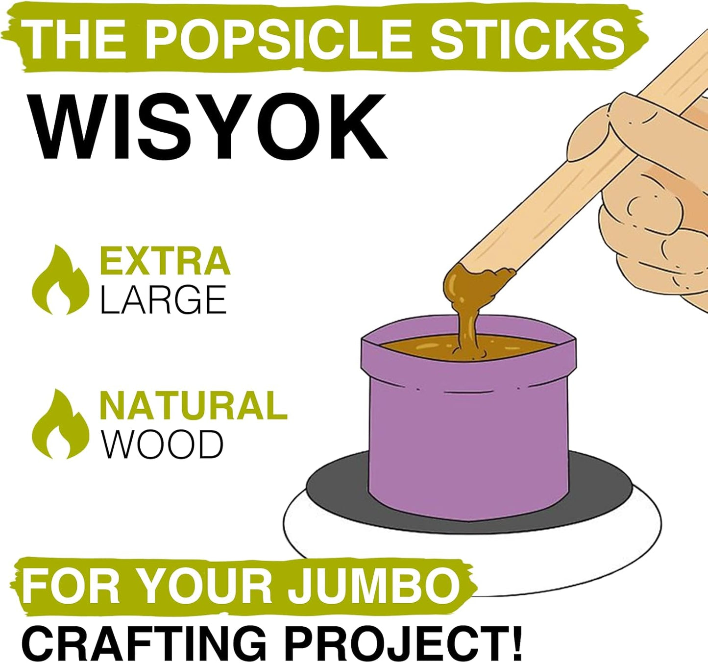 WISYOK 8'' Jumbo Craft Sticks - 90PCS Extra Large Natural Premium Wood, Ice Cream Sticks, Jumbo Sticks, Large Tongue Depressors, Plant Labels, Hair Removal and Waxing Supplies, Crafting