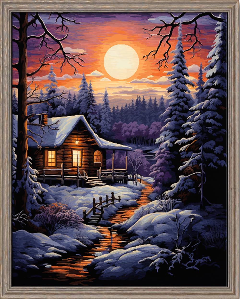 Leczany Cross Stitch Stamped Kit for Adults or Kids - Winter Dawn | DIY Embroidery Starter Patterns Craft Kit Needlepoint for Beginner | 11CT, 3 Strands | 13.4x17.3 inches