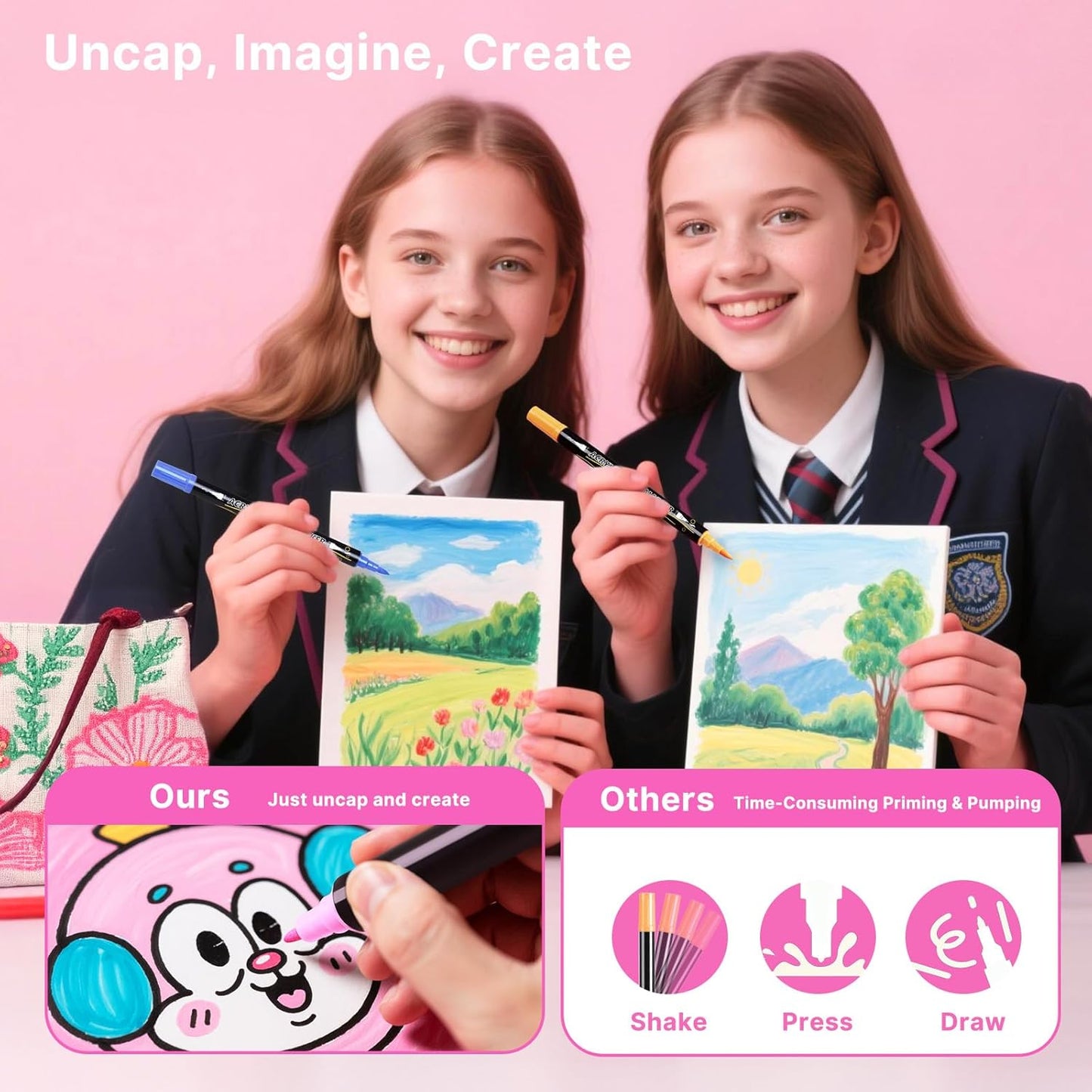 Tongfushop 120 Colors (12 Metallic) Acrylic Paint Marke, Dual Fine & Brush Tip Paint Pens, No Bleed & Quick-Dry with Case for Rock Painting, Canvas, Wood, Ceramic, Glass, Adult & DIY Art Supplies