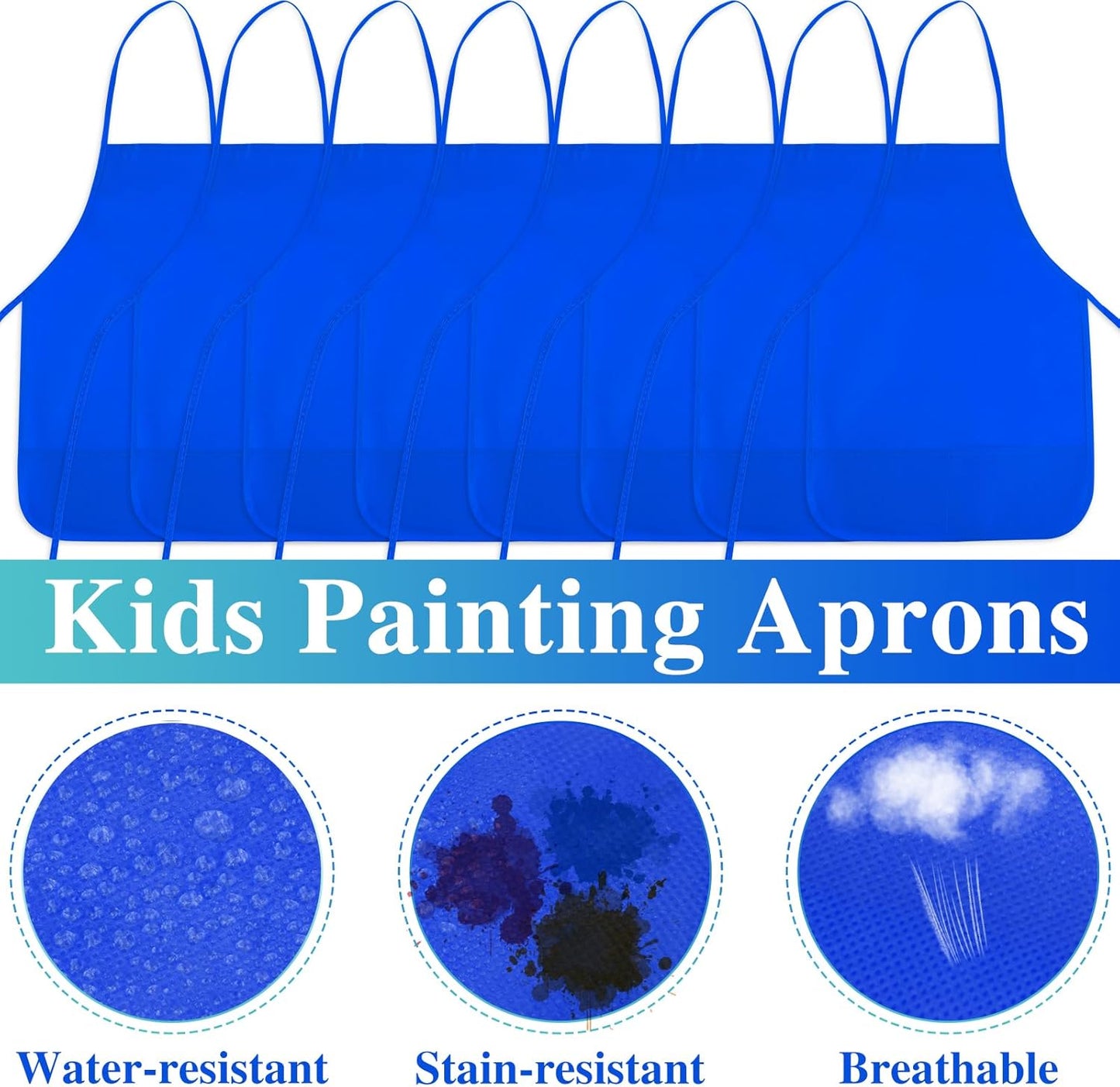 8 Pcs Kids Apron Painting Aprons for Kids Art Smocks Paint Apron Bulk for Painting Classroom Activity Kitchen Crafts Party Supplies(Blue)
