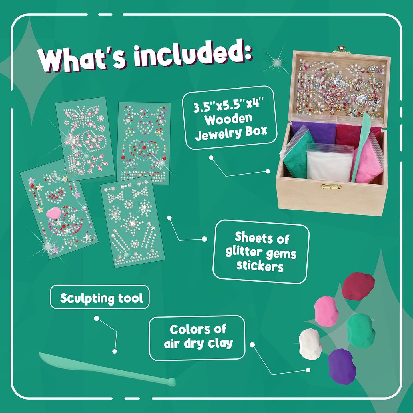 PURPLE LADYBUG Design Your Own Jewelry Box Craft Kit with Clay & Gem Stickers – Craft for Girl 8-12, Girls Arts & Crafts Age 6-8 & Up – Birthday Gift for Girls 8-10 Years Old