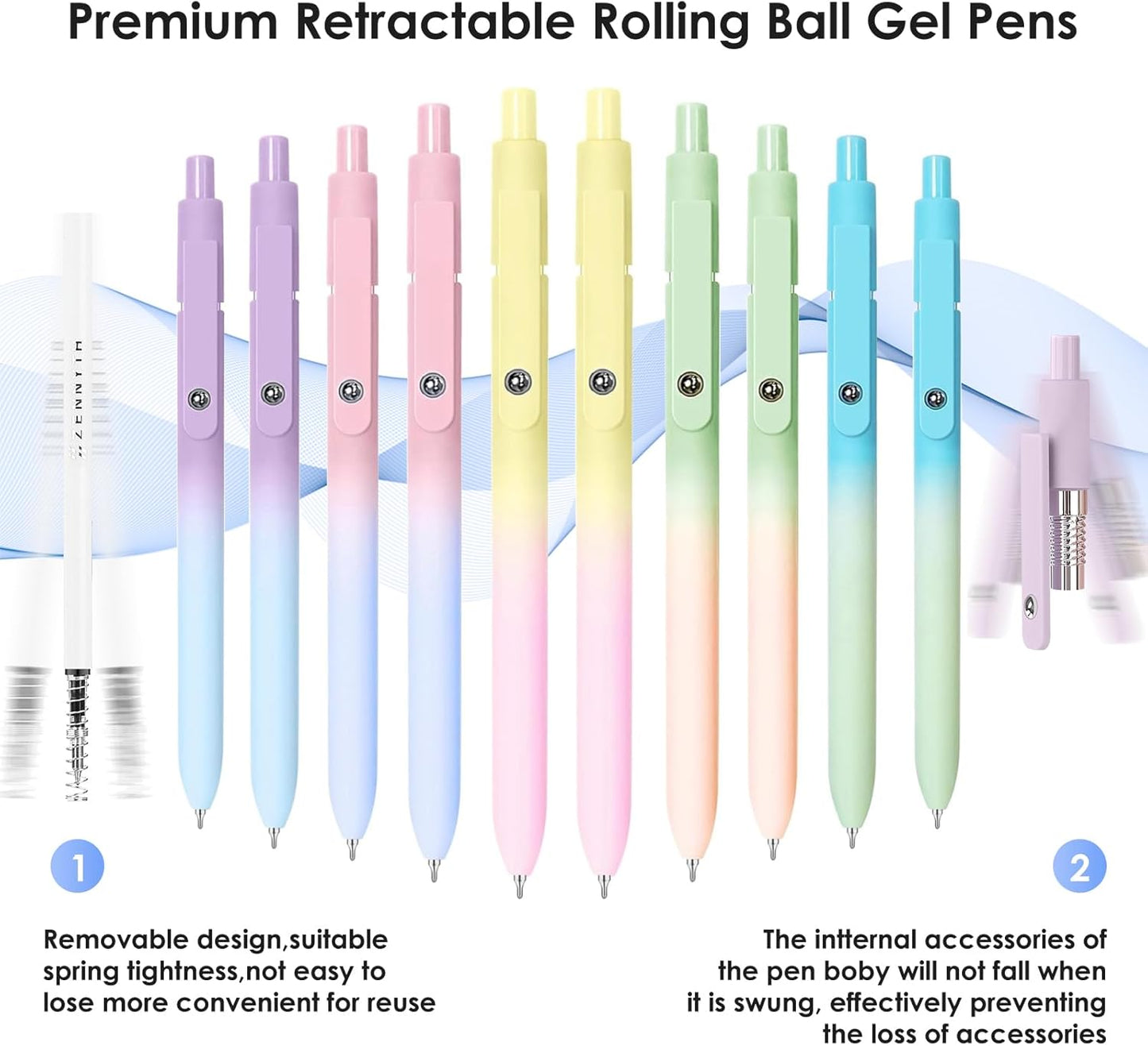 Gel Pens, 10PCS 0.7mm Gel Pens Black Ink Fine Point Smooth Writing Pens, High-End Series Ballpoint for School Office Supplies, Easter Basket Essentials, Easter Gifts for Men Women Student (Gradient)