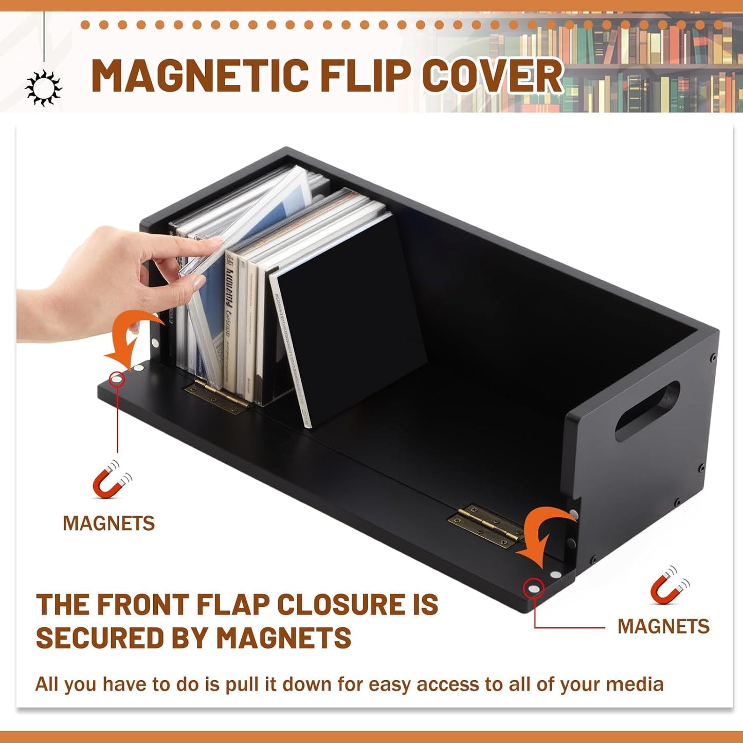 1 Set Wooden CD Storage Box Holder Shelf Cassette Tape Display Racks with Carrying Handles, Organizer Shelf for Movie Cases, DVDs, Each Set Can Store up to 36 Pcs CDs (Black)