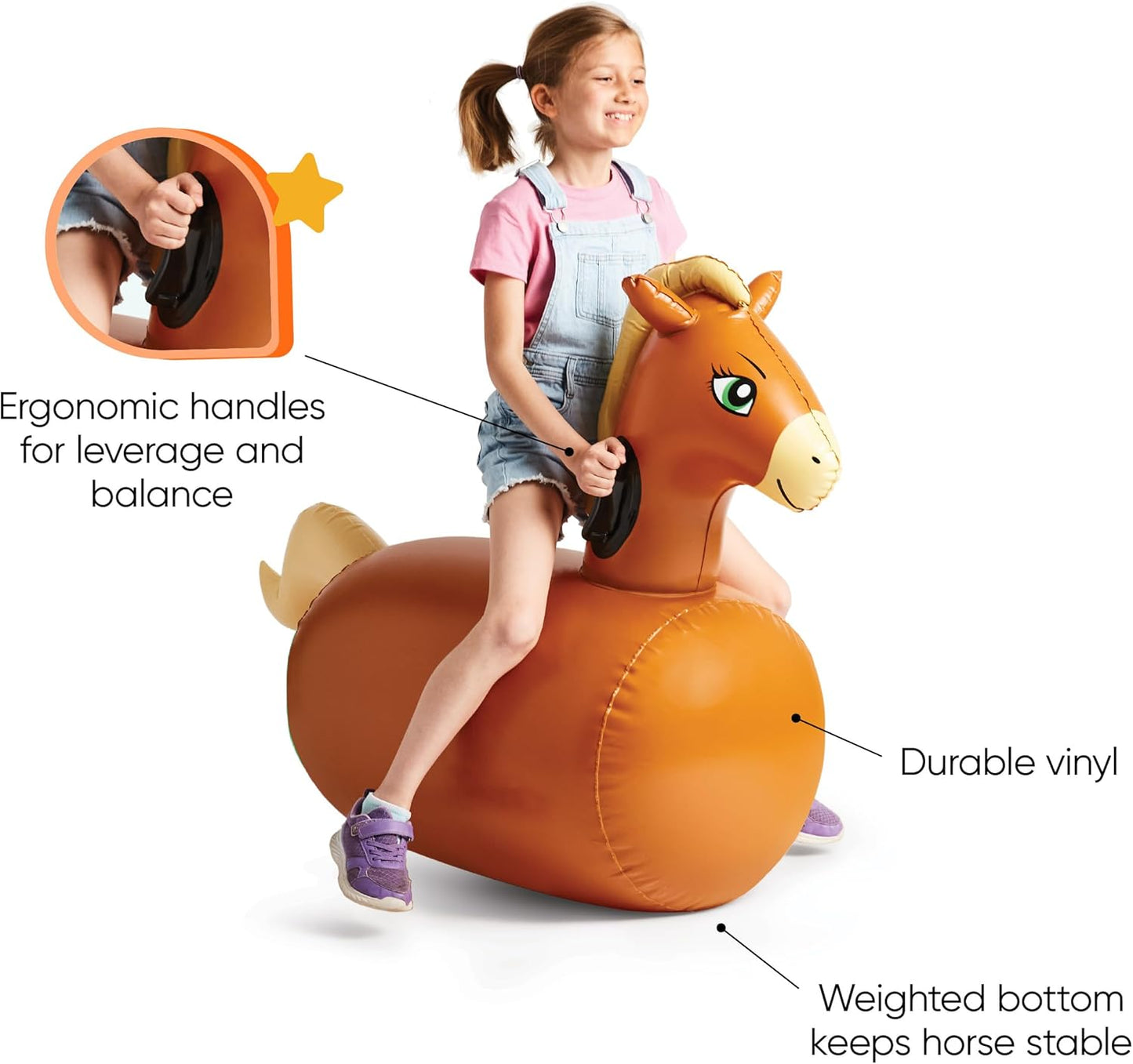 Hearthsong Hop N Go Inflatable Riding Bouncy Horse Hopping Toys for Kids Ages 5+ - Ride On Bouncer Animal Hopper Jumping Toys for Outdoor Games