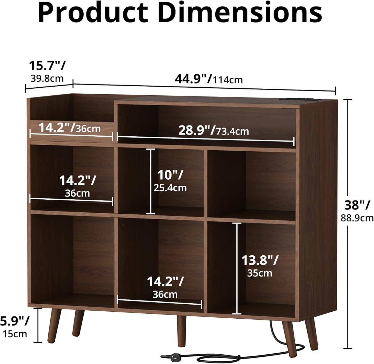 Cozy Castle Large Record Player Stand, Vinyl Storage Cabinet Mid Century Modern Turntable Stand Media Console Table Open Shelf Cube CD Album Holder Organizer for Living Room, Office, Brown