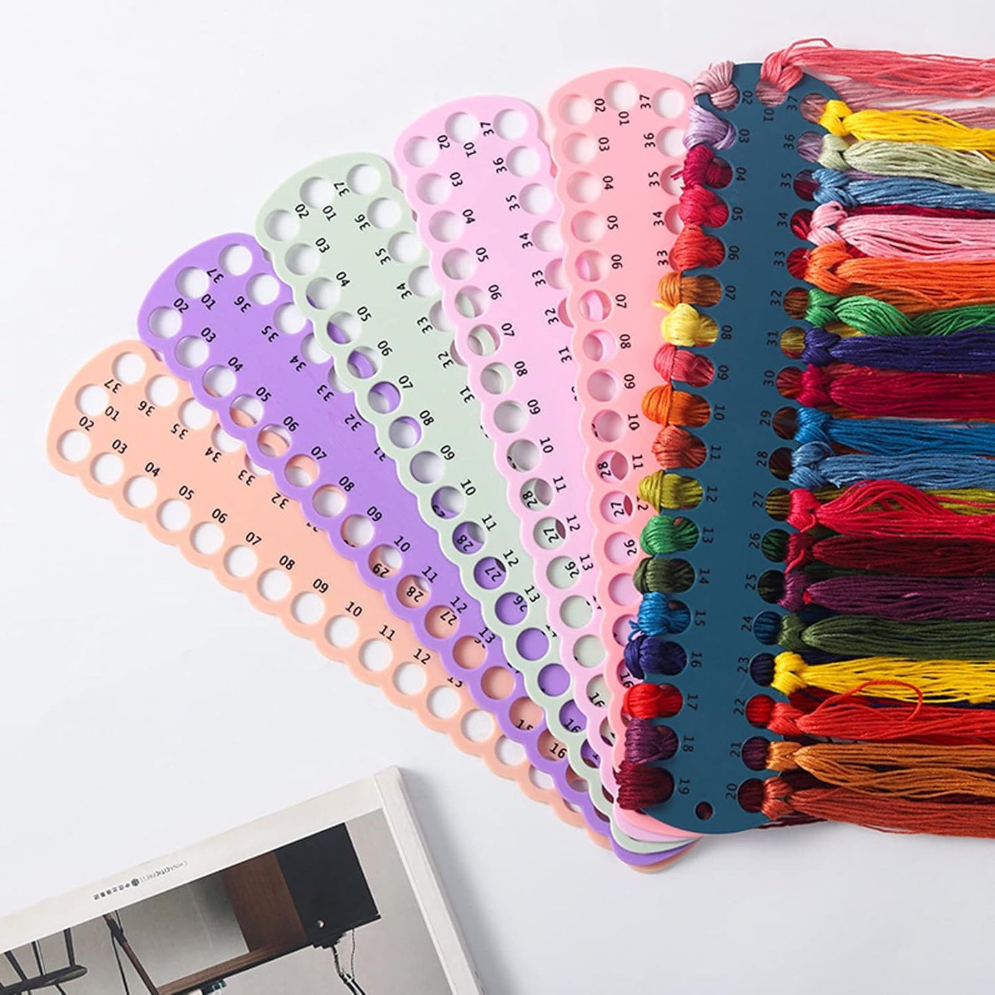 6 pcs Embroidery Floss Organizer,6 Color Plastic Floss Bobbin, Cross Stitch Thread Holder Storage Tool,Floss Organizer Embroidery Shelf (Multicolor)