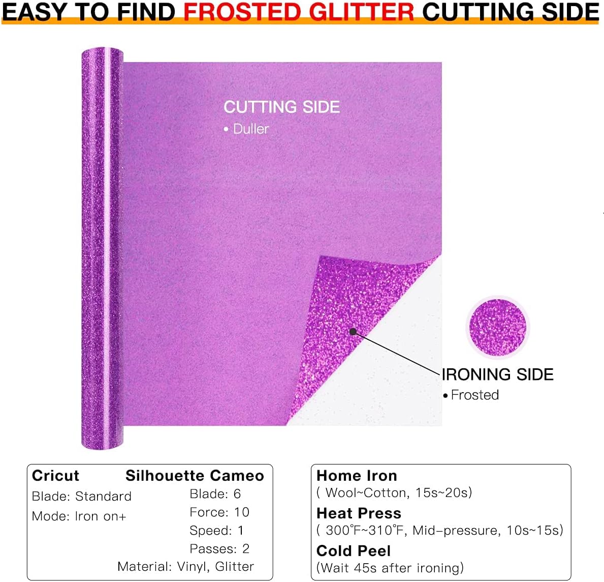 HTVRONT Rose Purple Glitter HTV Vinyl - 10" x 8ft Glitter Heat Transfer Vinyl for T Shirts, Iron on Vinyl for All Cutter Machines - Easy to Cut & Weed (Rose Purple Glitter)