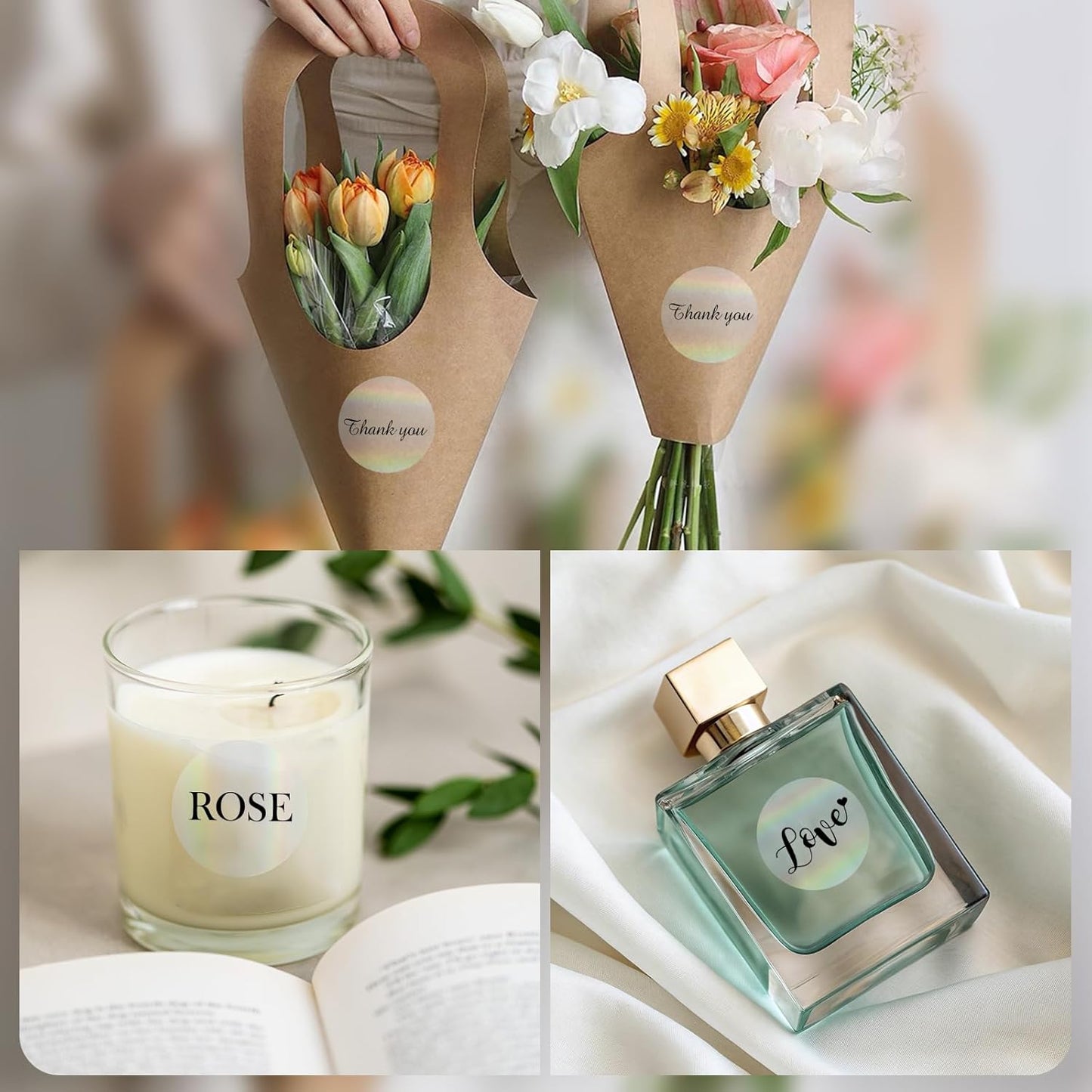 1.5" Round Transparent Thermal Label Stickers, Holographic Clear Direct Thermal Labels-Perforation Line Design& Waterproof- 300 Sheets