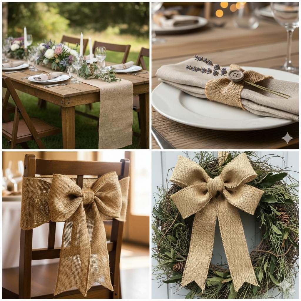 Natural Jute Burlap Ribbon (6" x 30 ft.) - Tight Weave Eco-Friendly Fabric for Crafts, Weddings & Decor