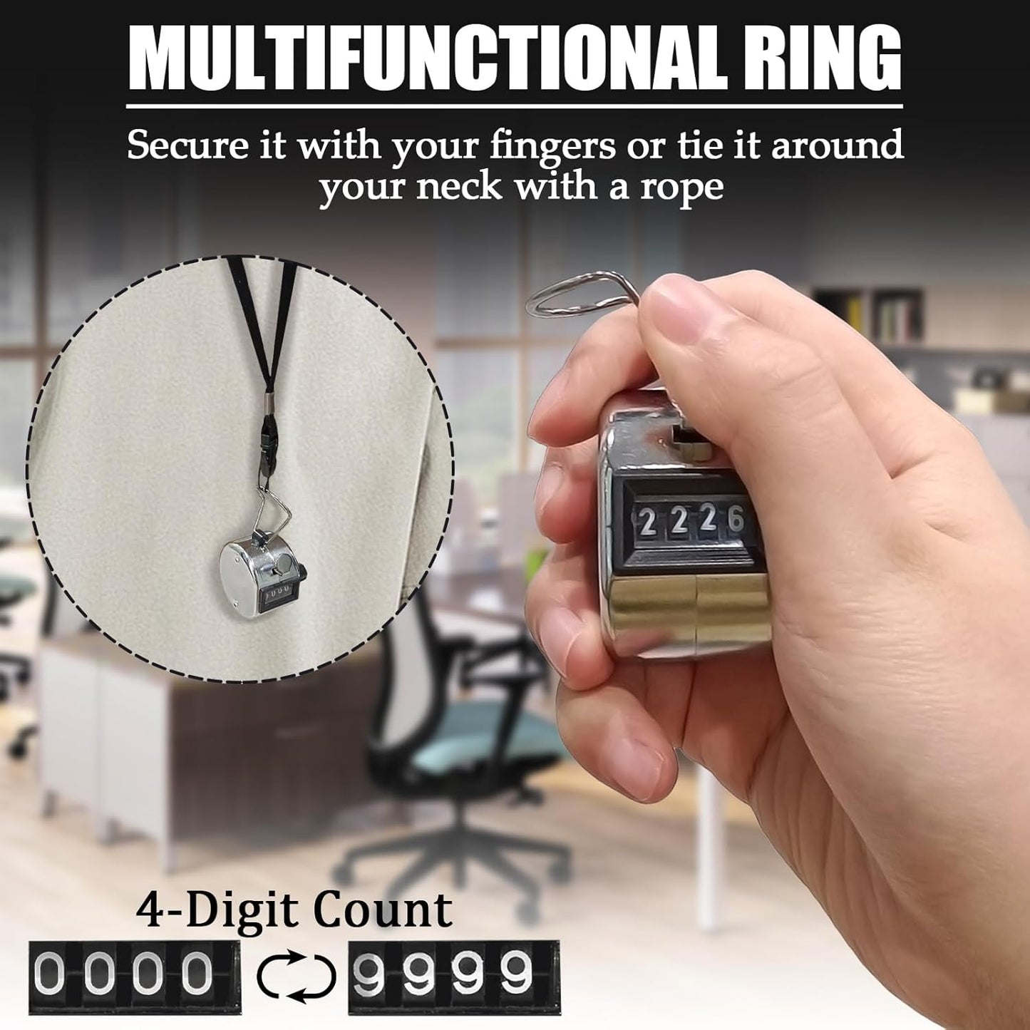 GDMINLO 2PCS Metal Hand Tally Clicker Counter, 4-Digit Number Count Clicker with Metal Case Mechanical Counter for Coaching, Knitting, Lap, Fishing, Golf and Row with 2-Nylon Lanyard,Silver