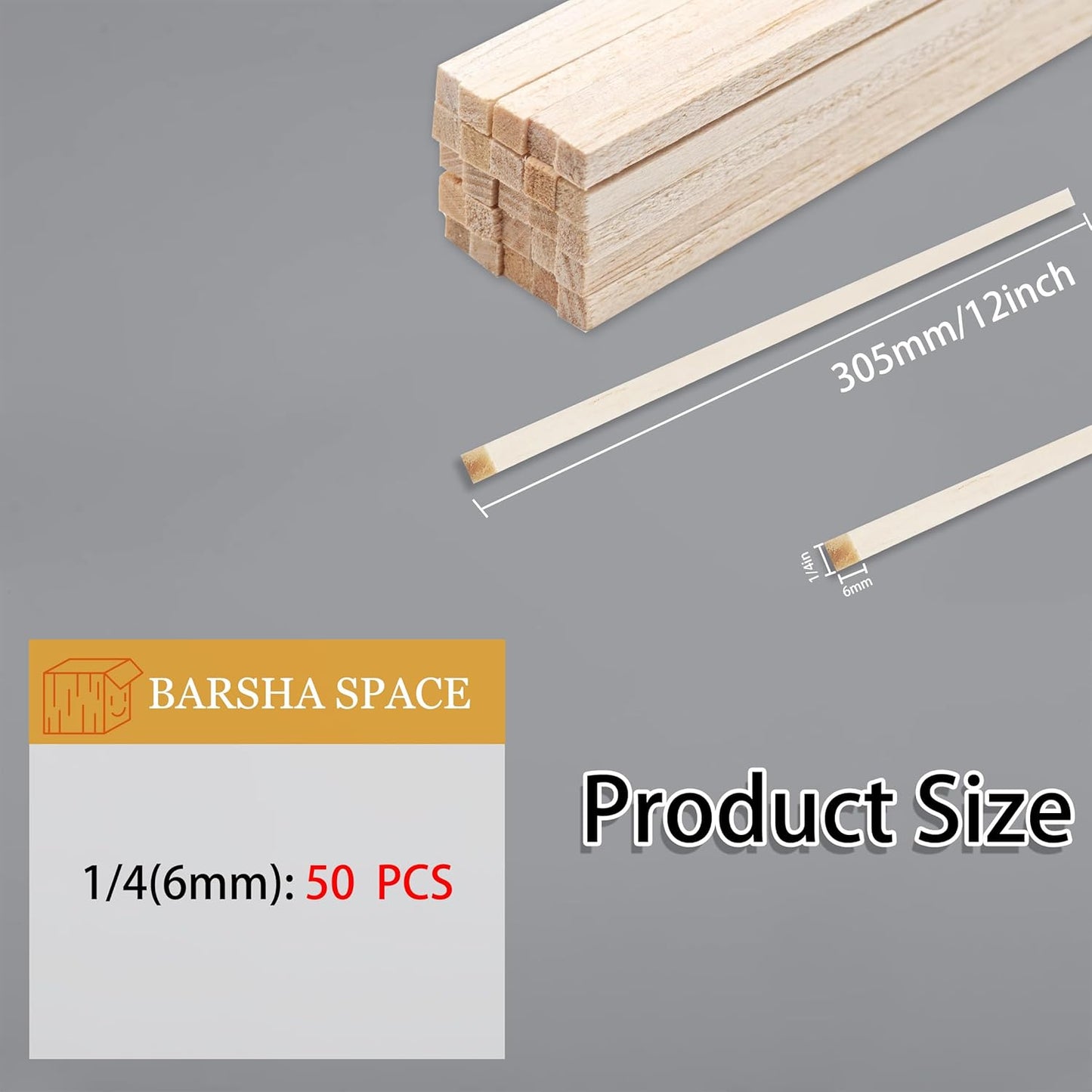 Premium 1/4" x 12" Balsa Wood Sticks 50pcs - Square Unfinished Lightweight for Architectural Models, DIY Crafts