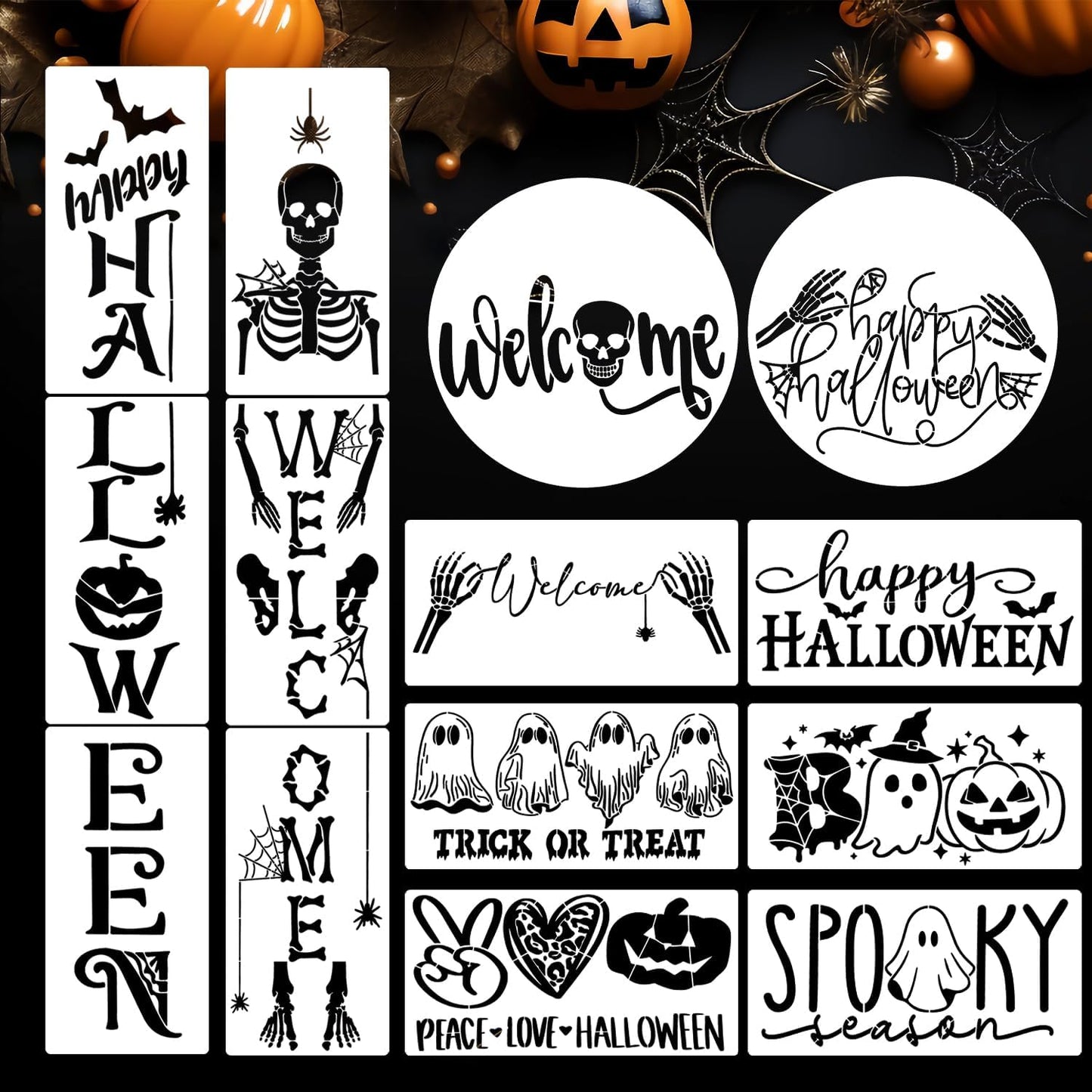 Halloween Stencils for Painting Large Skeleton Porch Stencils Ghost Boo Spooky Stencil for Porch Sign Door Mats Fabrics DIY Crafts Decor