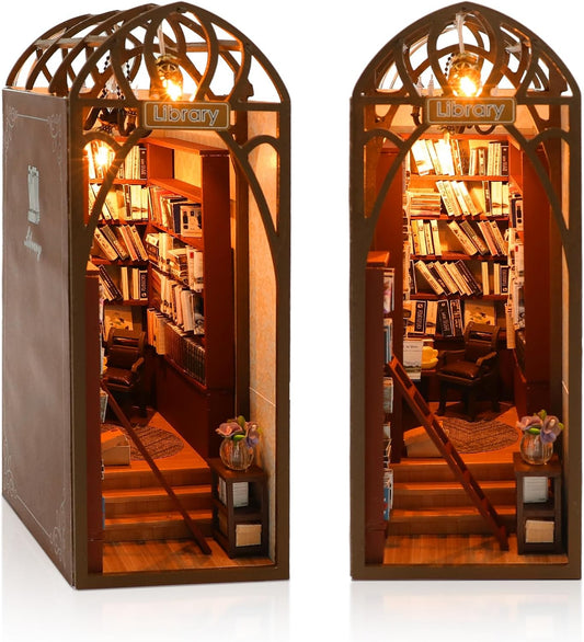 DIY Book Nook Miniature Kit, 3D Wooden Puzzles Bookend, Bookshelf Insert Decor, Assemb Build for Adults, Unique Gift for Birthday Father's Day, Library