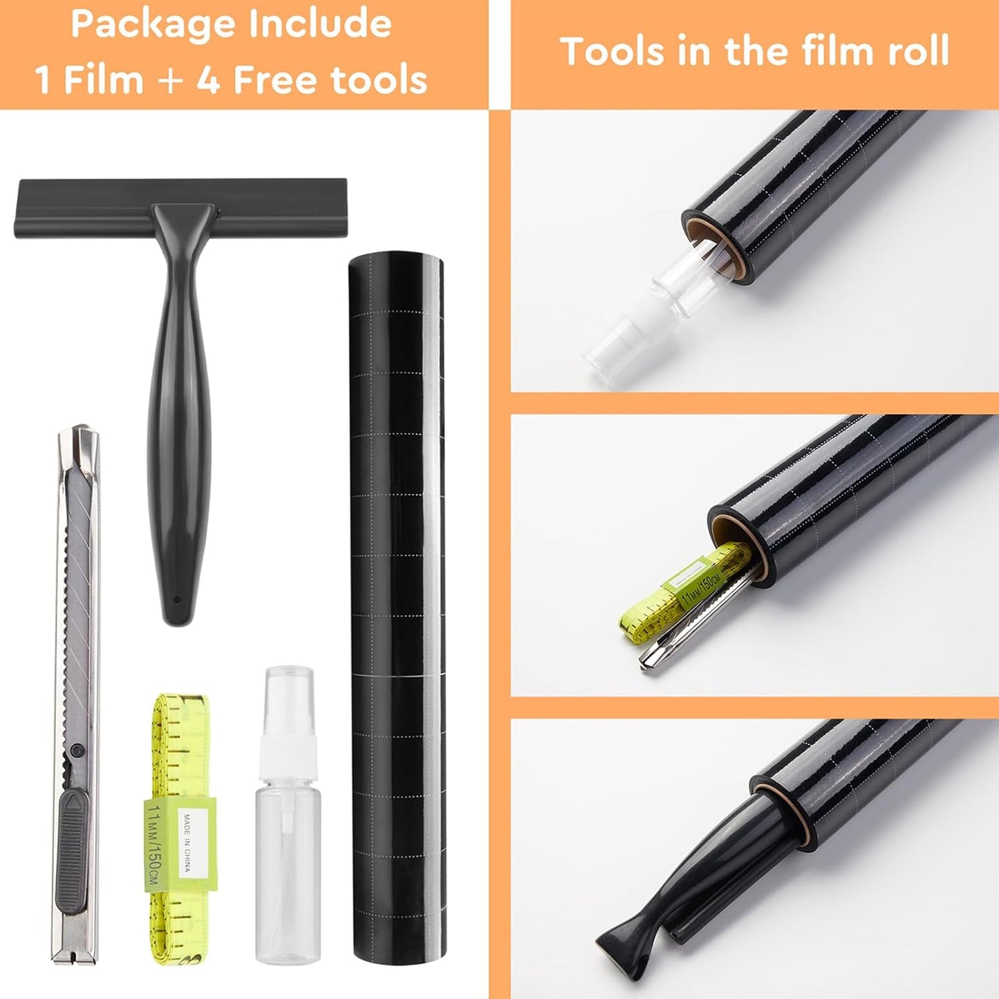 Kromapolis Blackout Window Privacy Film Total Light Blocking Room Darkening Window Covering, Removable Static Cling Frosted Glass Tint, Non-Adhesive, Black 23.6'' x 118.1''