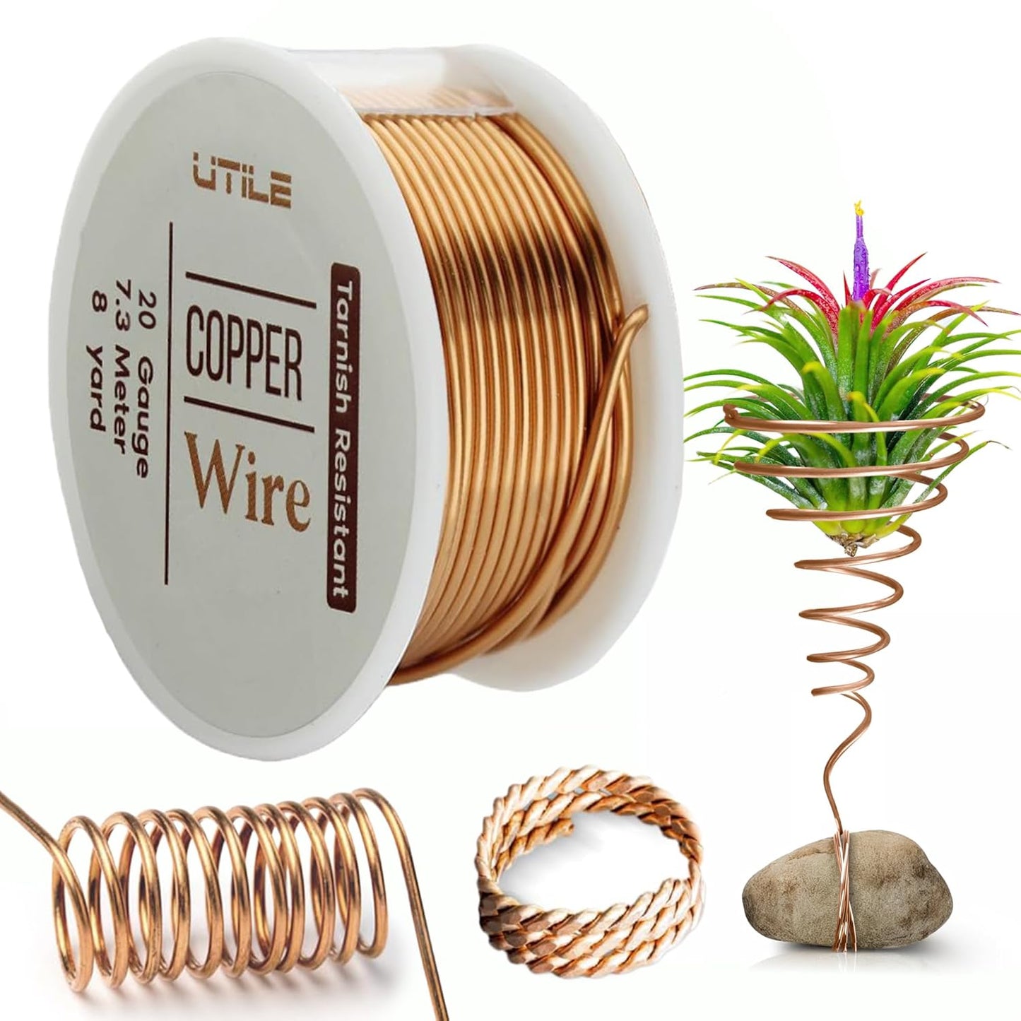 UTILE 18 20 22 24 Gauge 90 ft 99.9% Pure Soft Copper Wire for Electroculture Gardening, Jewelry Making, Crafting Wire Bendable, Plant Wire (Copper 20)