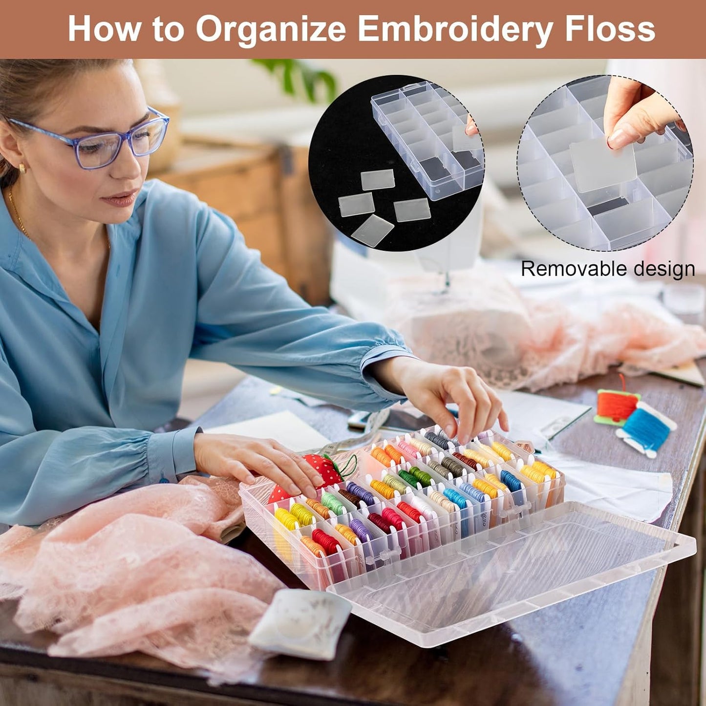 GlikCeil 507 Pcs Embroidery Floss Organizer Kit - 2 Removable 24-grid Thread Storage Boxes with Plastic Bobbins, 2 Bobbin Winders, Twin-tip Markers for Cross Stitch, DIY Sewing, Craft Storage