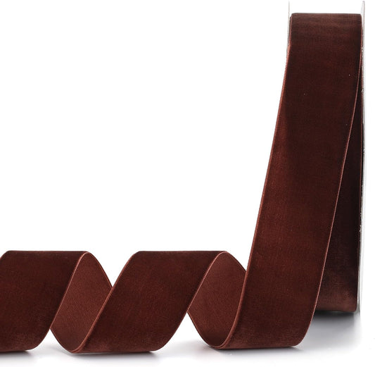 Coffee Velvet Ribbon,1-1/2"W x 20Yd Single Face,Great for Gift Wrapping,Hair Bows,Handmade Craft and Christmas,Wedding Decoration (1-1/2" Coffee)