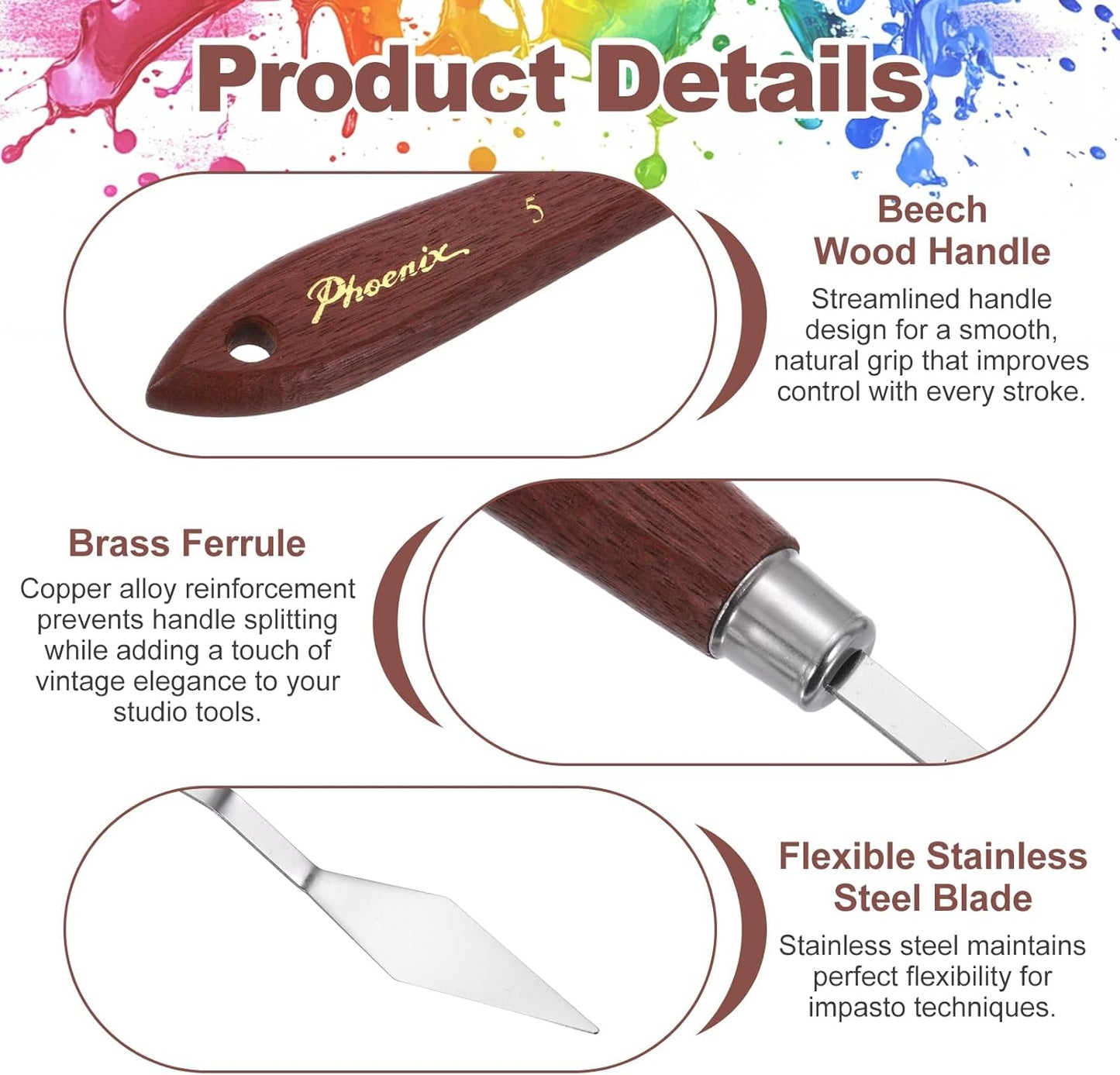 MECCANIXITY Pack of 1 Palette Knife No.5, 7.8" Long Palette Knives with Stainless Steel Flexible Spatula Pallet Knife and Wood Handle for Scraping, Mixing, Oil Acrylic Painting Canvas