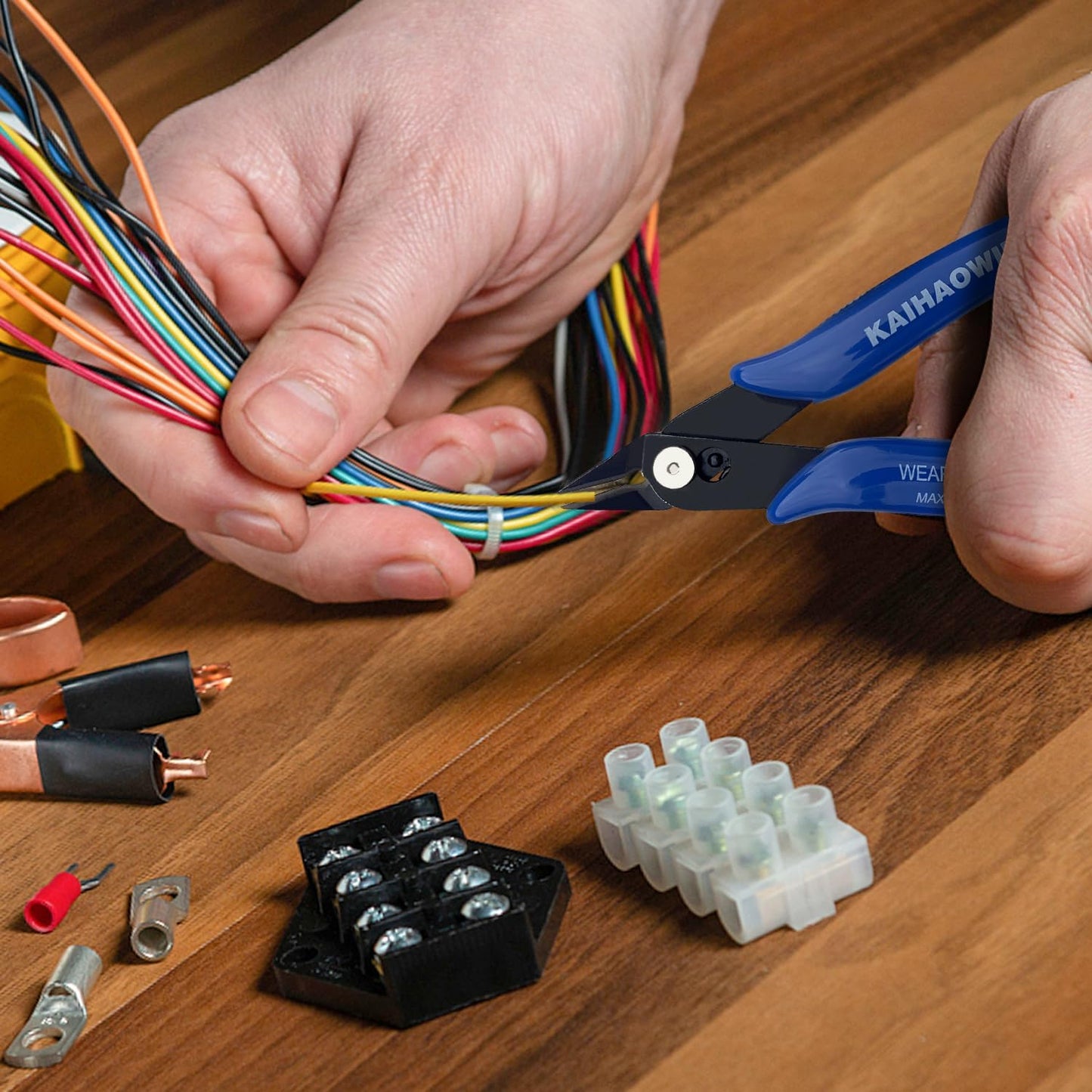 KAIHAOWIN Micro Wire Cutters with Spring, 2 Pack, 5 inch Precision Mini Flush Cutters Bulk, Nippers, Flush Cutting Pliers, Wire Snips, Small Side Cutters for Electronics Crafts Jewelry-Blue