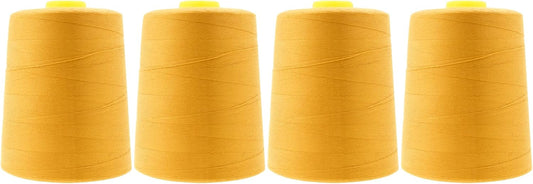 Mandala Crafts 4 Pack of Serger Threads Cones Spools - 20S/2 24000 Yards Polyester Mustard Yellow Threads for Sergers Machine and Overlock Quilting Sewing Machine