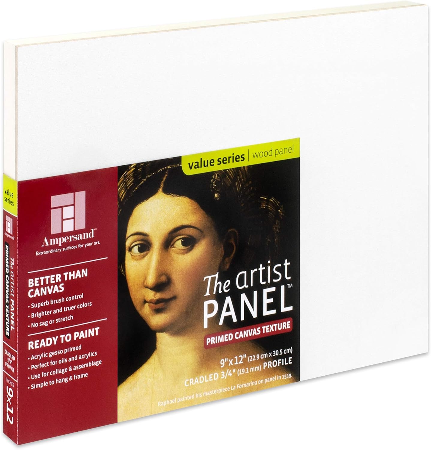 Ampersand Art Supply Wood Gesso Art Painting Panel: Canvas Texture, 3/4 Inch Cradle, 9" x 12"