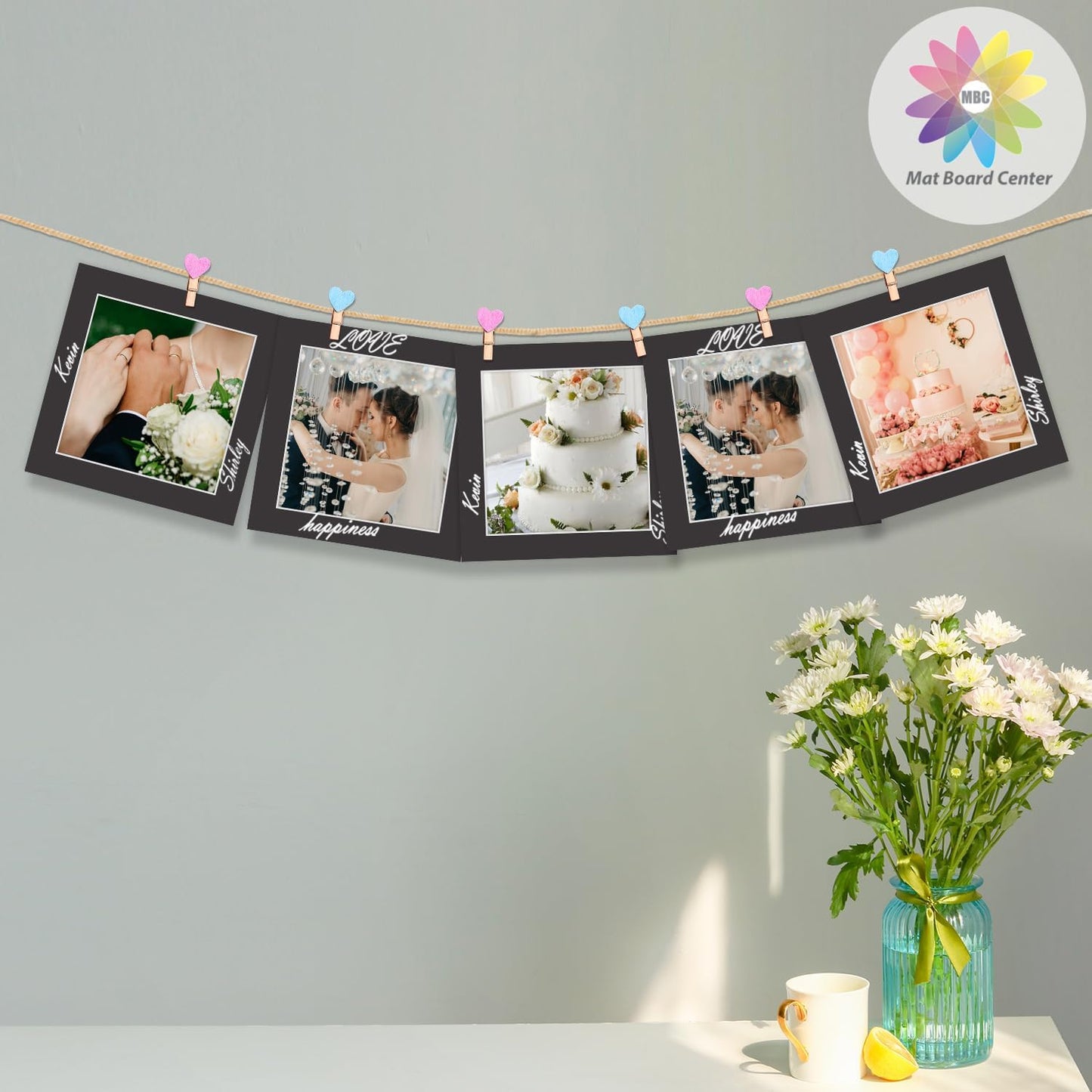 MBC Mat Board Center, 5 Pack 10x10 for 8x8 Black Picture Mats Frame Mattes, Bevel Cut, Acid Free, 4-ply Thickness