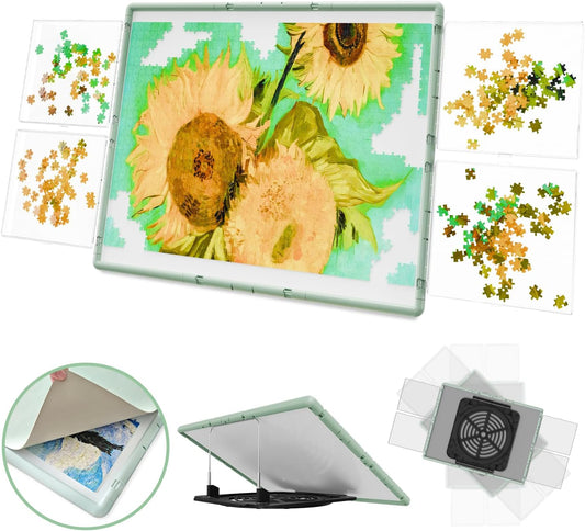 1000 Pieces Rotating Plastic Puzzle Board 3-in-1 Double-Sided/Tilting/Rotating, Portable Table 31.93"x24.06" Spinning Jigsaw Puzzle Table with Cover Lazy Susan Gift for Seniors Adults and Kids