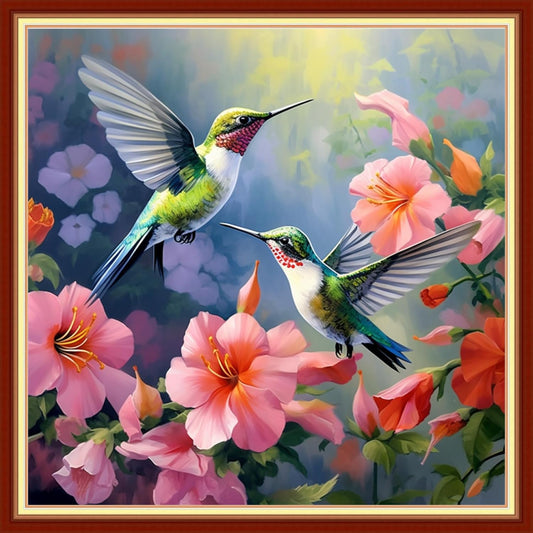 Dooxvey Cross Stitch Kit for Adult Beginners - Hummingbirds Gather Honey 18x18 inch