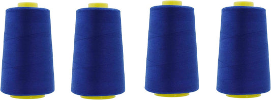 Mandala Crafts 4 Pack of Serger Threads Cones Spools - 40S/2 24000 Yards Polyester Royal Blue Threads for Sergers Machine and Overlock Quilting Sewing Machine