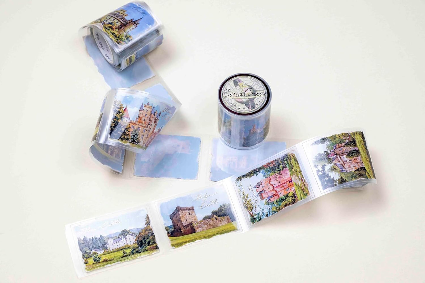Scotland Landscapes Transparent Vintage Washi Tape 5x5 cm – Decorative Scrapbooking Craft Adhesive Roll, Scenic Highland Views, Travel Illustration Design for Journals, Planners, Cards & DIY Projects