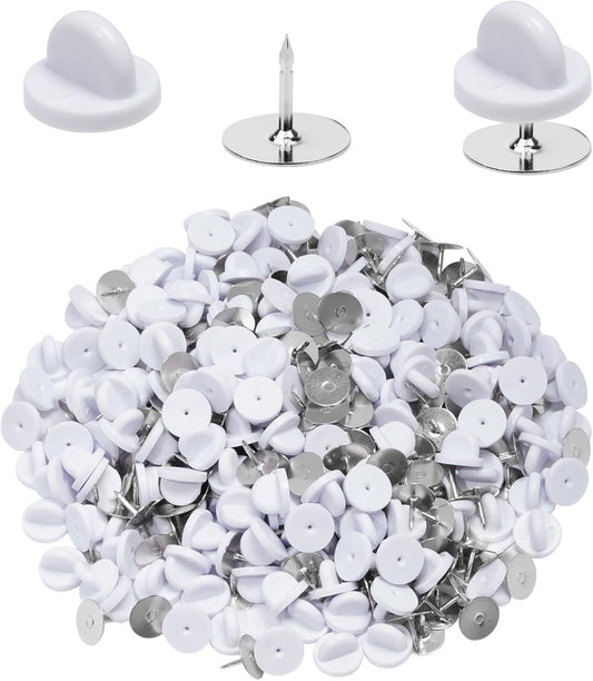 400pcs PVC Rubber Butterfly Clutch Pins Tie Tacks Blank for Uniform Badges Backing Holder Clasp Lapel Enamel Pins(200 Sets),White