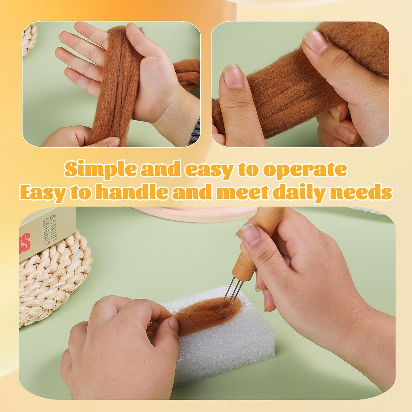 3.53oz Wool Roving Yarn, Fiber Roving Wool Top, Pure Wools, Chunky Yarn, Spinning Wool Roving for Needle Felting Wet Felting DIY Hand Spinning (Wood Brown)