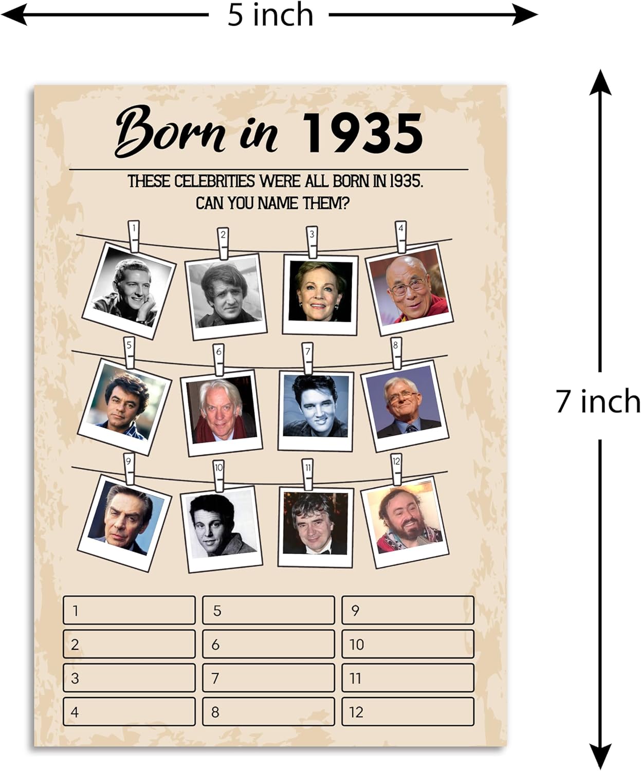 90th Birthday Party Games, Set of 5 Activities for 10 Guests, Born in 1935 Games Bundle, Birthday Party Supplies for Adults, Pack of 50 Cards