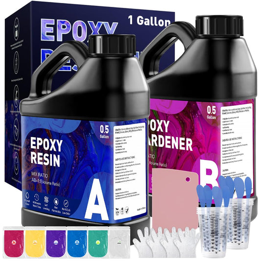 GRLELOU Epoxy Resin Kit 1 Gallon, Crystal Clear Epoxy Resin Easy Mix 1:1, Not Yellowing, Bubble Free, High Gloss, Self Leveling Coating & Casting for Jewelry Making, DIY Craft Wood Molds (0.5 gal×2)