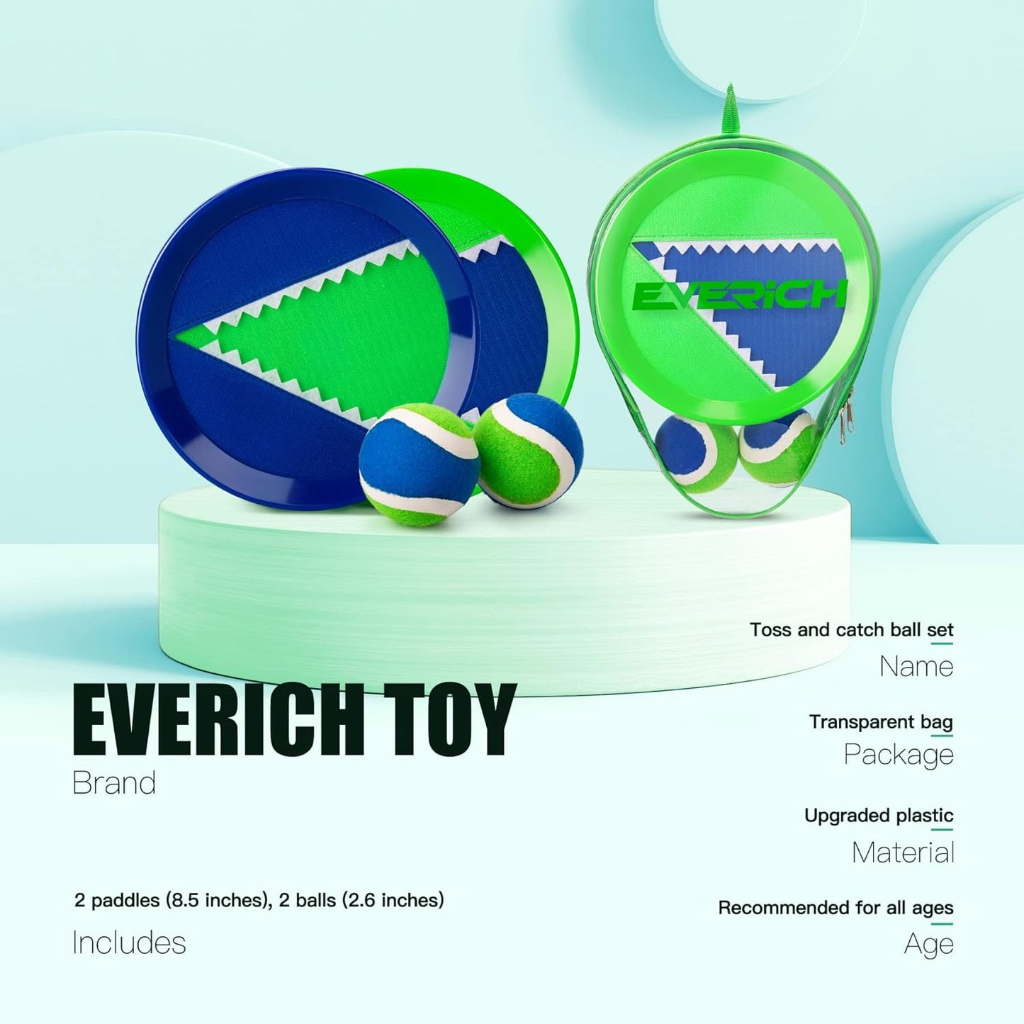 EVERICH Upgraded Toss and Catch Ball Game Set - Indoor and Outdoor Games for Kids 3-12, Beach Sand Pool Water Toy Includes 2 Paddles 2 Sticky Balls, Great Birthday Easter Gifts for Boys Girls