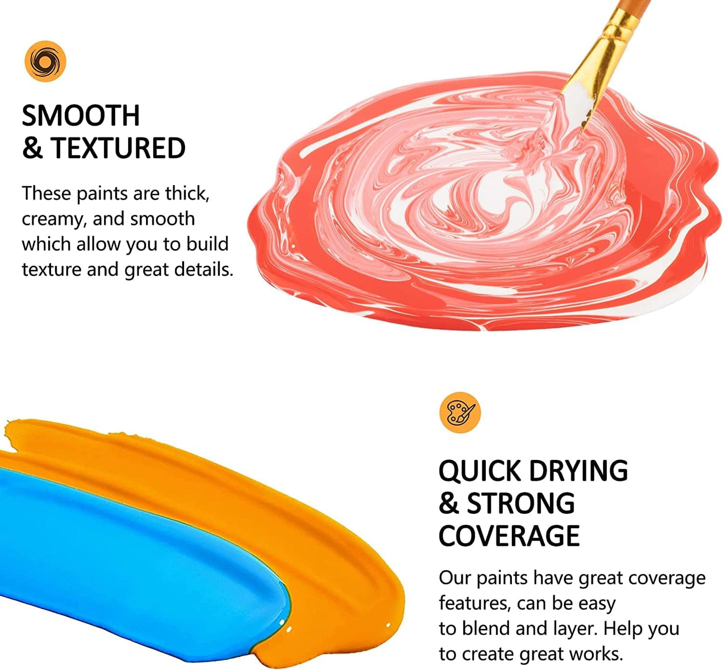 ABEIER Acrylic Paint Set, 24 Colors (60ml/2oz) with 12Paint Brushes, Non-Toxic, Waterproof, Strong Coverage for Kids Adults Beginners Students, Painting on Canvas Stone Wood Fabric Rocks Ceramic