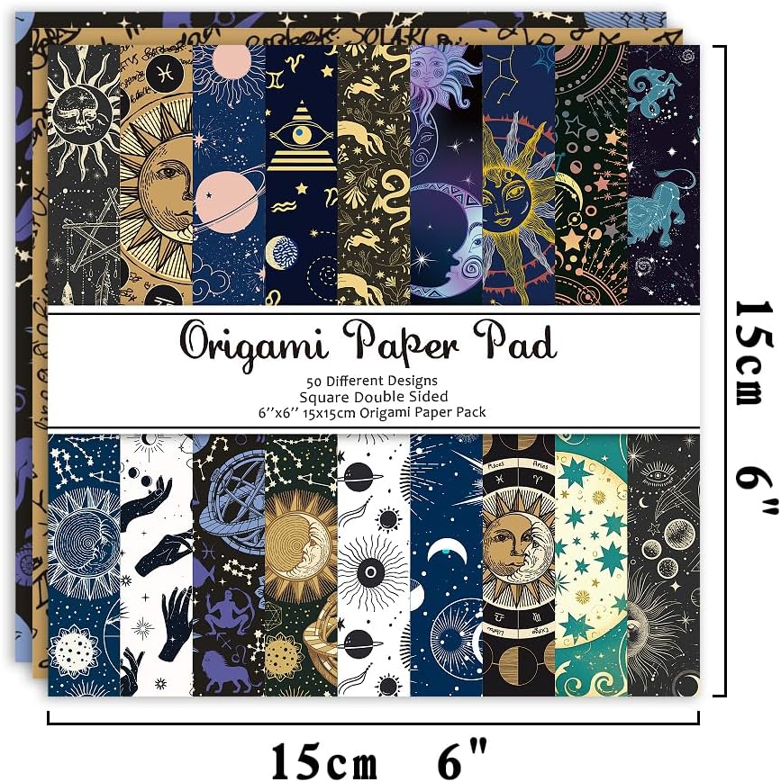 Origami Paper Kit 50 Sheets 70GSM 6 Inch Square Double Sided Color 50 Vivid Japanese Washi Chiyo Colors for Hand Crafts Origami Paper Arts Creativity.Constellation