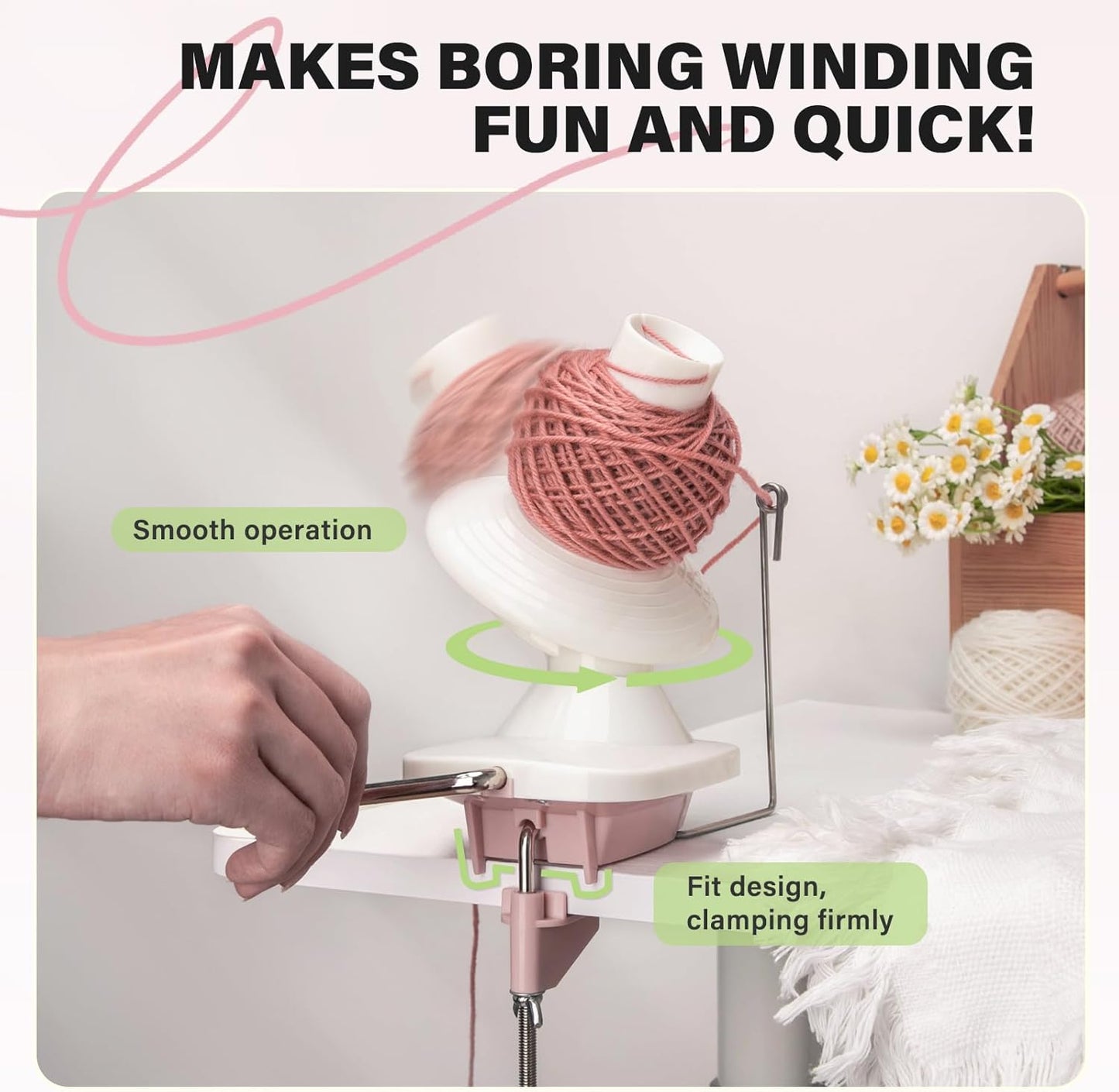 INMAKER Yarn Winder, Ball Winder for Crocheting & Knitting, Quick Install Portable Yarn Spinner, Essential Tool for Crafting Enthusiasts