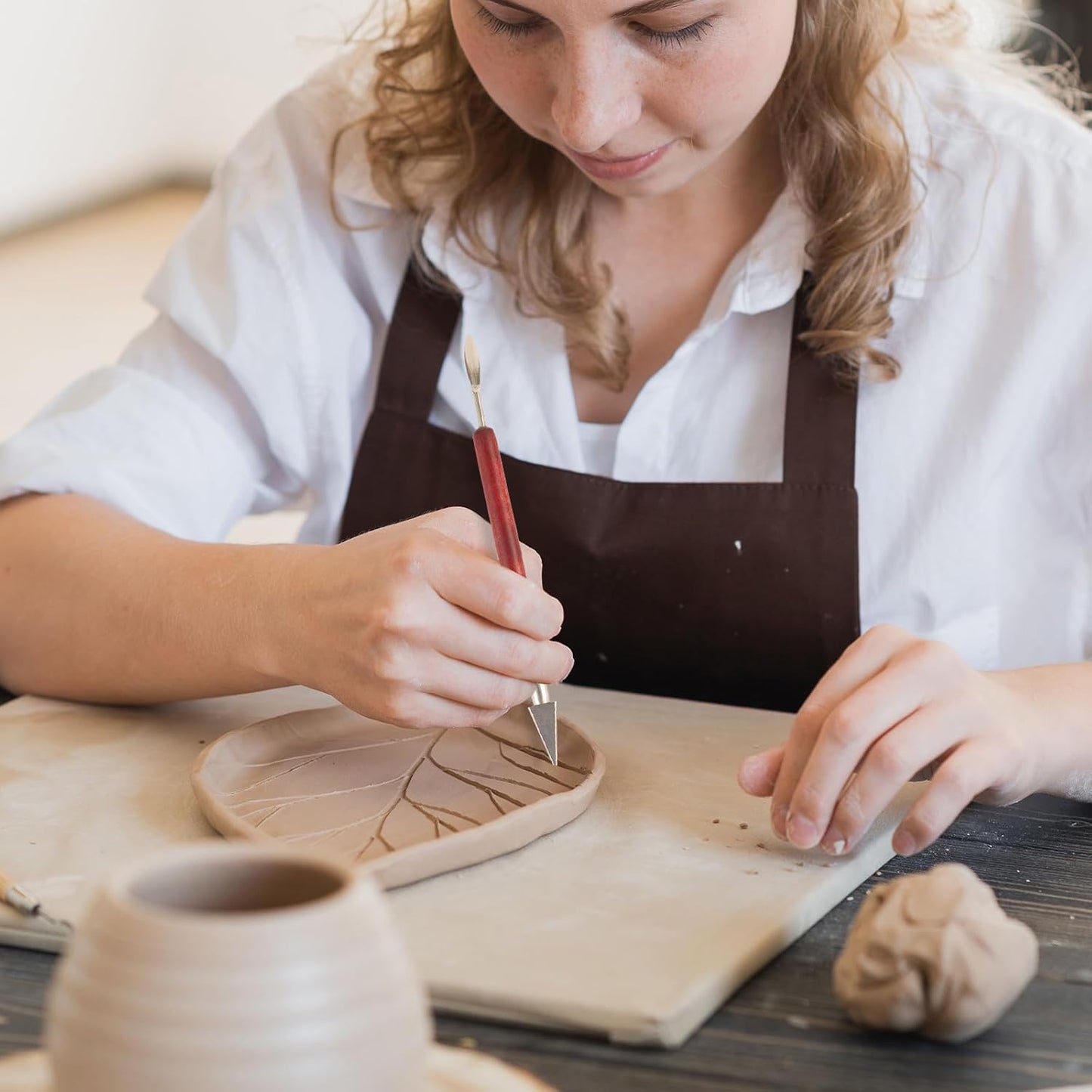 DIYOOHOMY Double-Ended Clay Sculpting Tools Set, 6 Pcs Pottery Carving Tools for Polymer Air Dry Clay, Professional Ceramic Modeling, Trimming, Shaping, DIY Crafts Supplies