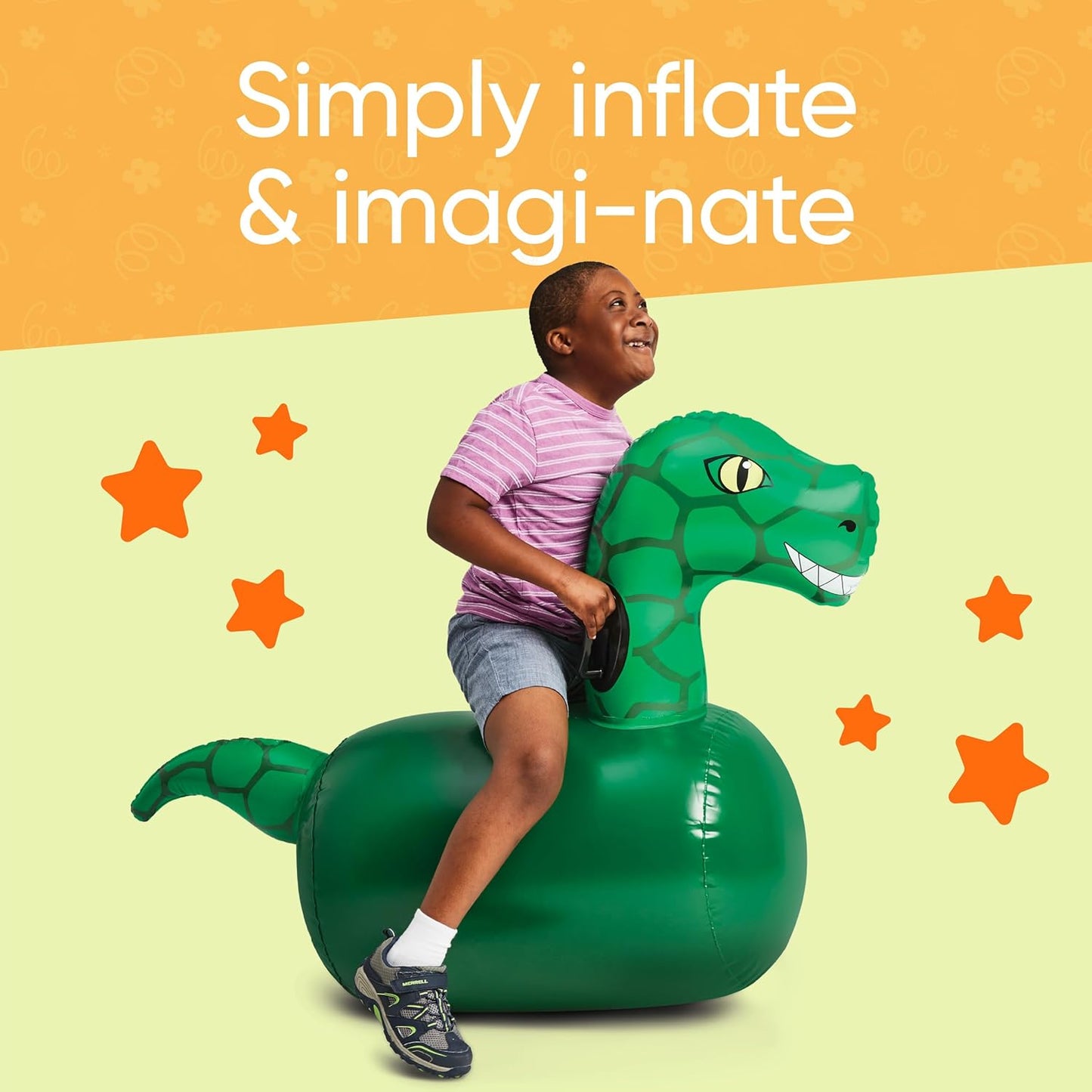 Hearthsong Hop N Go Inflatable Dino Riding Bouncy Hopping Toys for Kids Ages 5+ - Ride On Bouncer Animal Hopper Jumping Toys for Outdoor Games