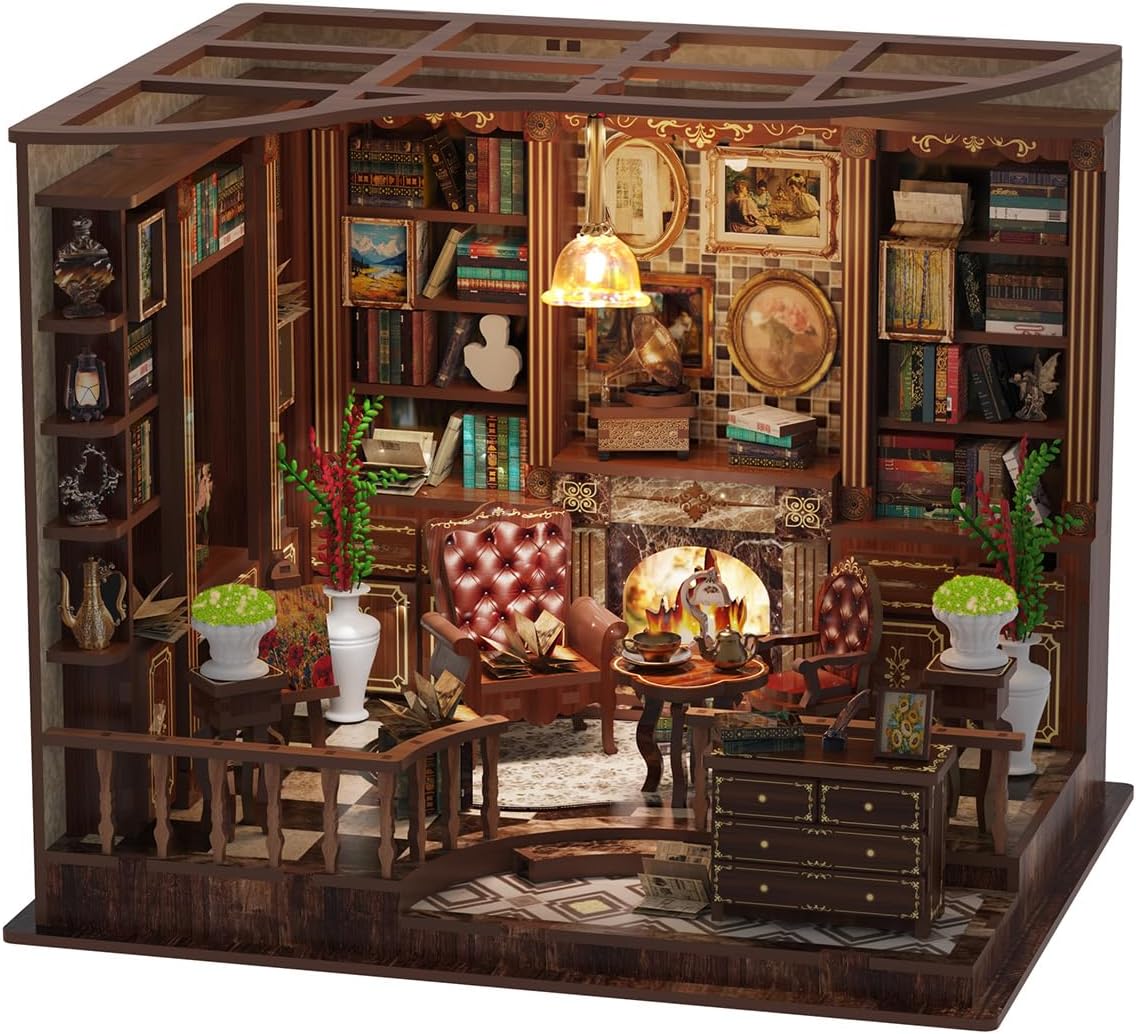 Book Nook Kit - DIY Miniature House Dollhouse 3D Puzzles for Adults and Teens - Gifts for Family and Friends Bookshelf Decor Tiny House Model Build with LED Light (AW02-001)