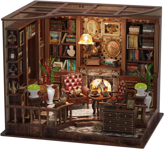 Book Nook Kit - DIY Miniature House Dollhouse 3D Puzzles for Adults and Teens - Gifts for Family and Friends Bookshelf Decor Tiny House Model Build with LED Light (AW02-001)