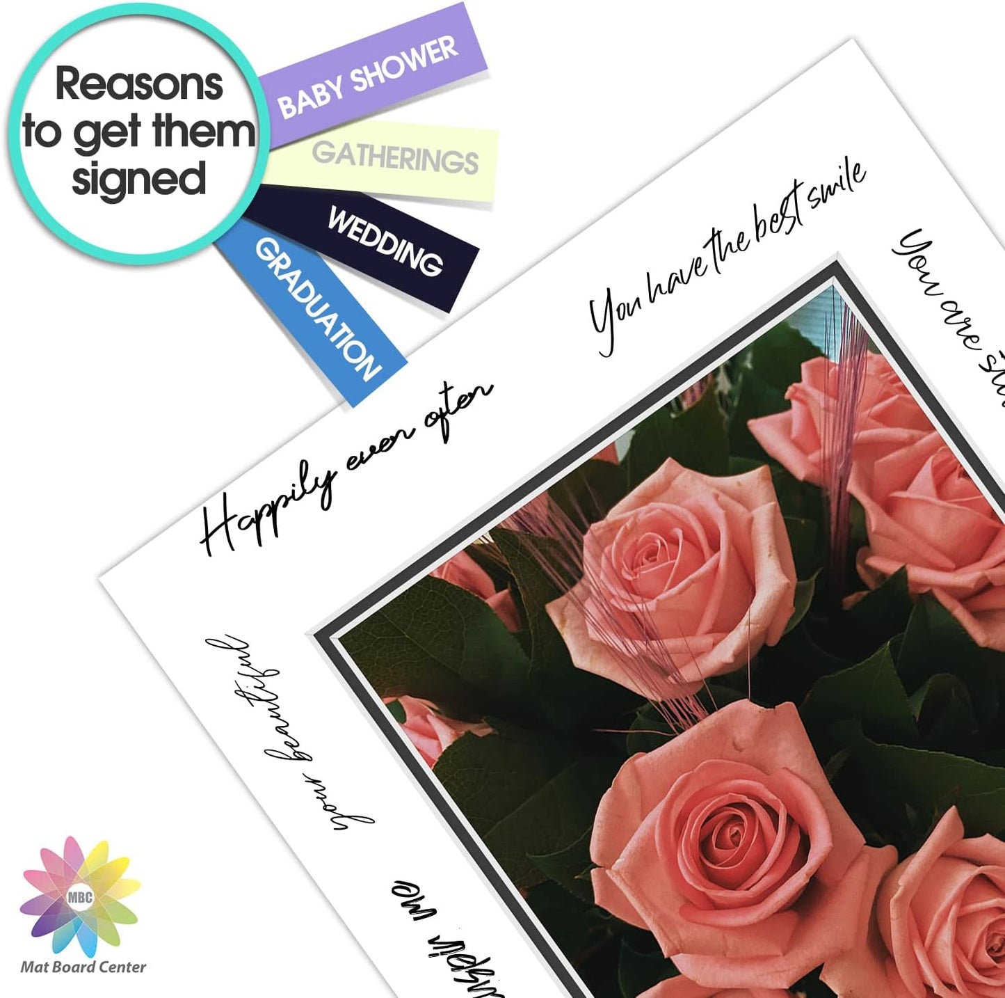 Mat Board Center, Double Mat - Acid Free, 8-ply Thickness, White Core - for Pictures, Photos, Framing (White Over Black, 16x20 for 11x14, Pack of 5)