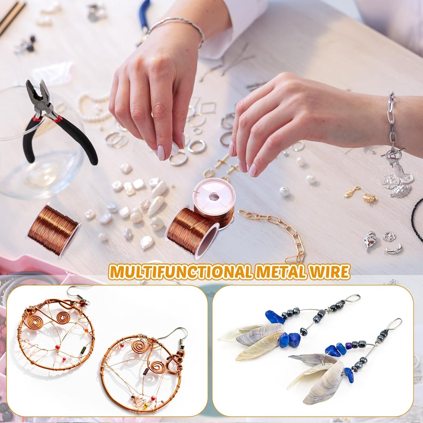 Funrous 5 Rolls 5 Size Jewelry Wire 18, 20, 22, 24, 26 Gauge Copper Wire Kit Jewelry Beading Bendable Craft Metal for Making Crafts, Sculpting with a Pliers(Copper)