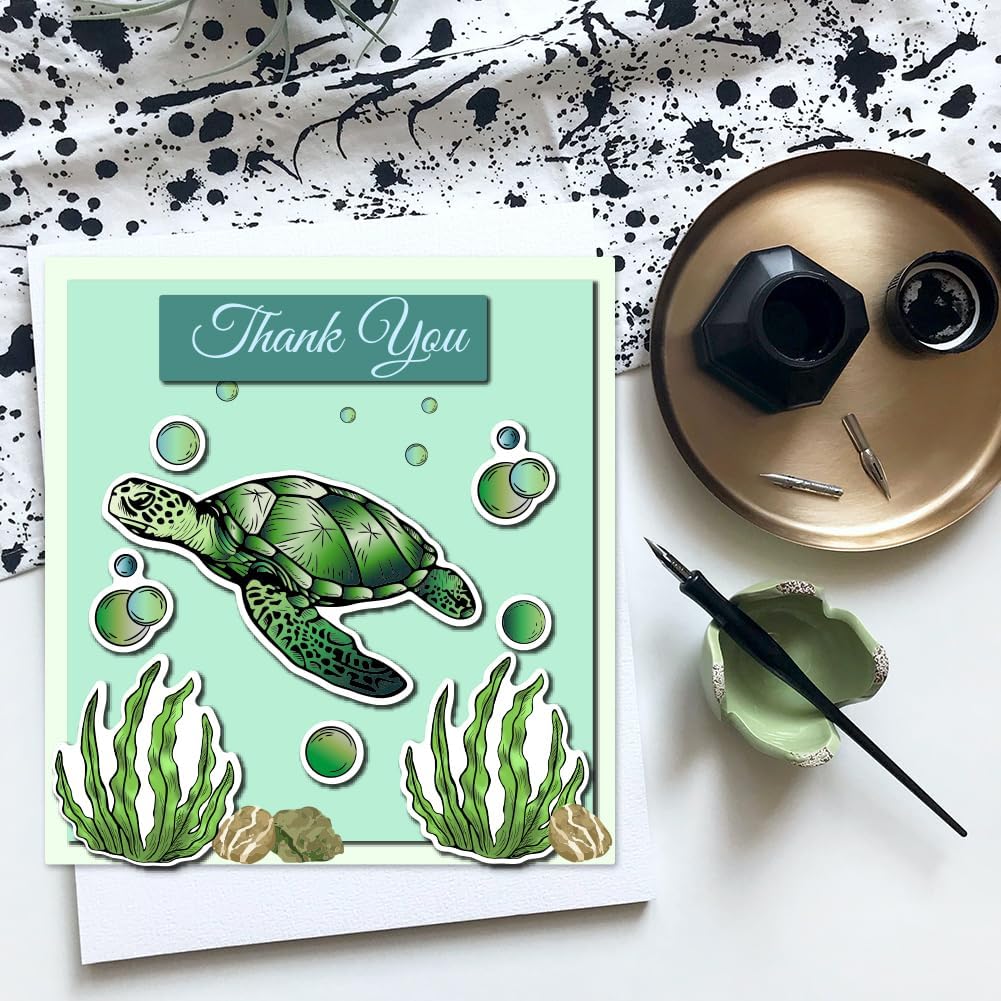Summer Ocean Sea Turtle Clear Stamps for DIY Craft Turtle Clear Stamps for Card Making Decoration Marine Shell Starfish Animals Seahorse Transparent Silicone Seals Stamp Rubber Stamps Decor
