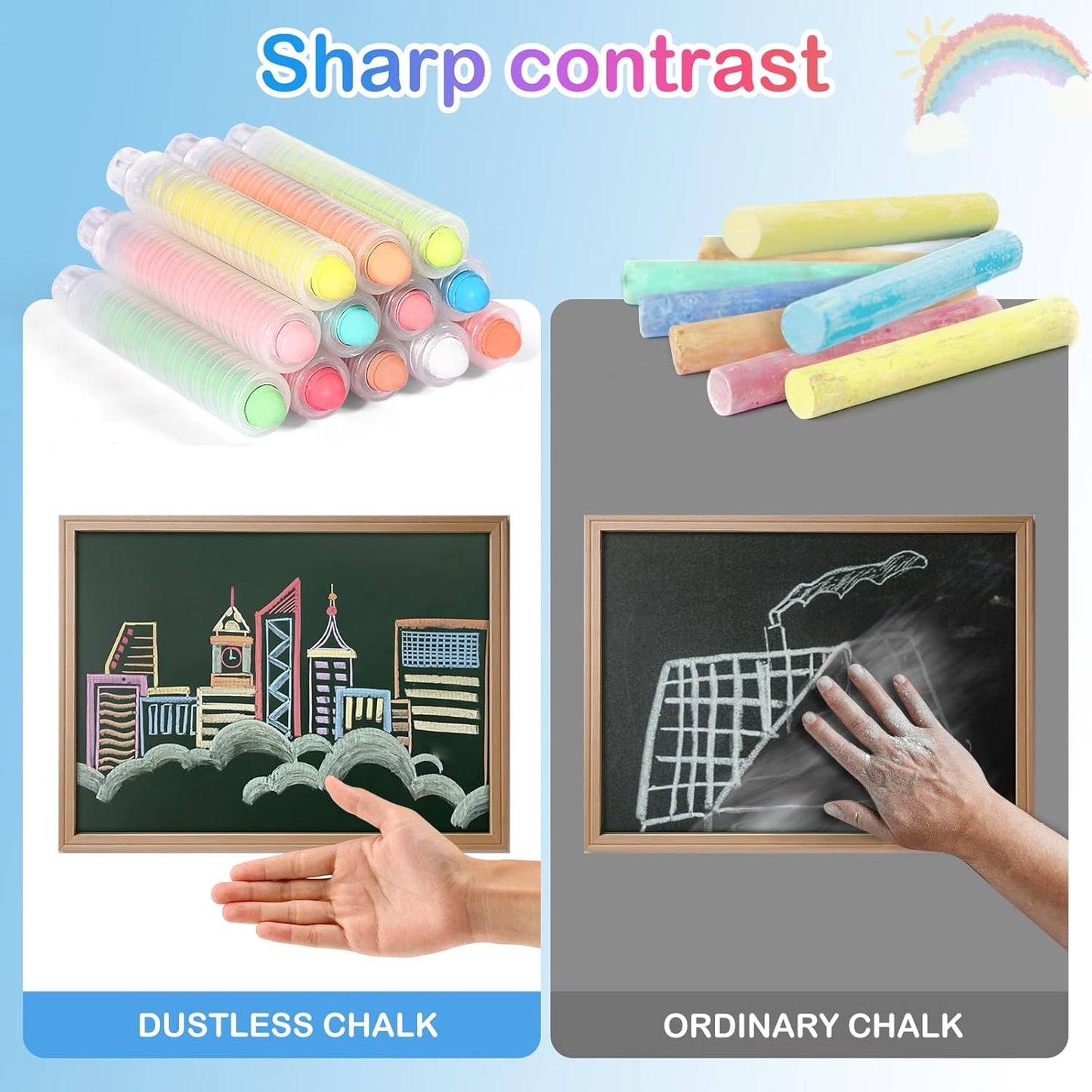 72Pcs Colored Dustless Washable Drawing Chalk Artists Set with 24 Holder - Non-Toxic Art & Drawing Supplies for Kids,Works on Glass/Paper/Wood/Tile (Avoid Rough Textures,Not For ROUGH Chalkboard Use)