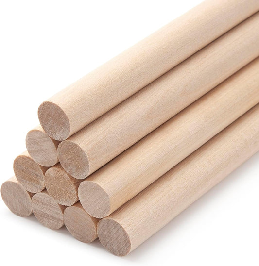 Wood Dowels Wooden Dowel Rods for Crafts, 10PCS 5/8 x 12 Round Macrame Wooden Sticks for Crafting, Unfinished Hardwood Sticks for Arts and DIYers, Tiered Cake Support and Wedding Ribbon Wands