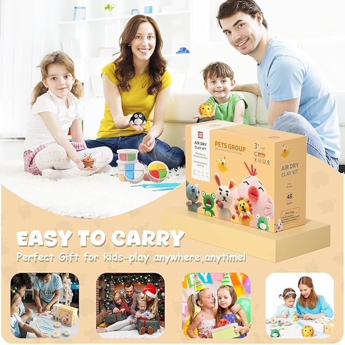 Air Dry Clay for Kids - Modeling Clay Kits, Ultra Light & Soft, Safe & Non-Toxic, 12 Boxes DIY Model Magic Clay 48 Colors with Sculpting Tools und Tutorials, Creative Art Crafts Toys Gifts Boys Girls